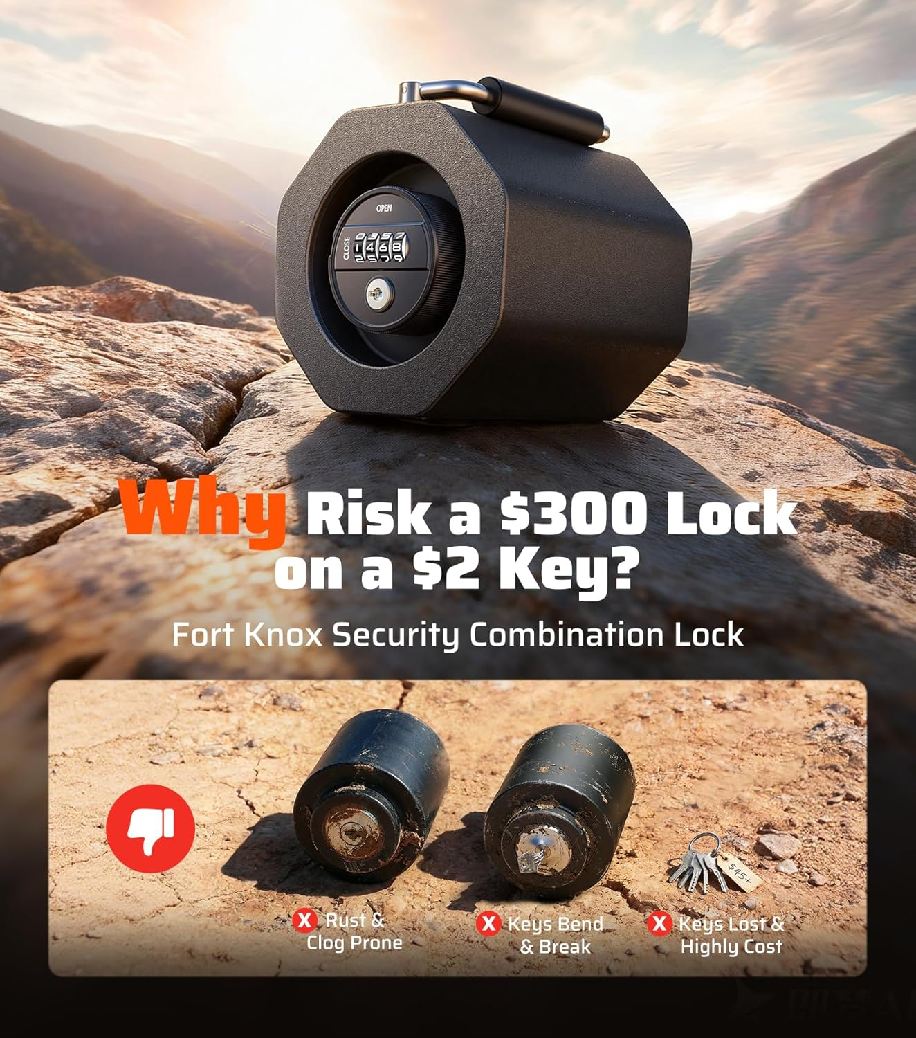 2-5/16" Anti-Theft Trailer Hitch Lock - Level 9 Security Combination Coupler Lock for RV, Boat & Trailer