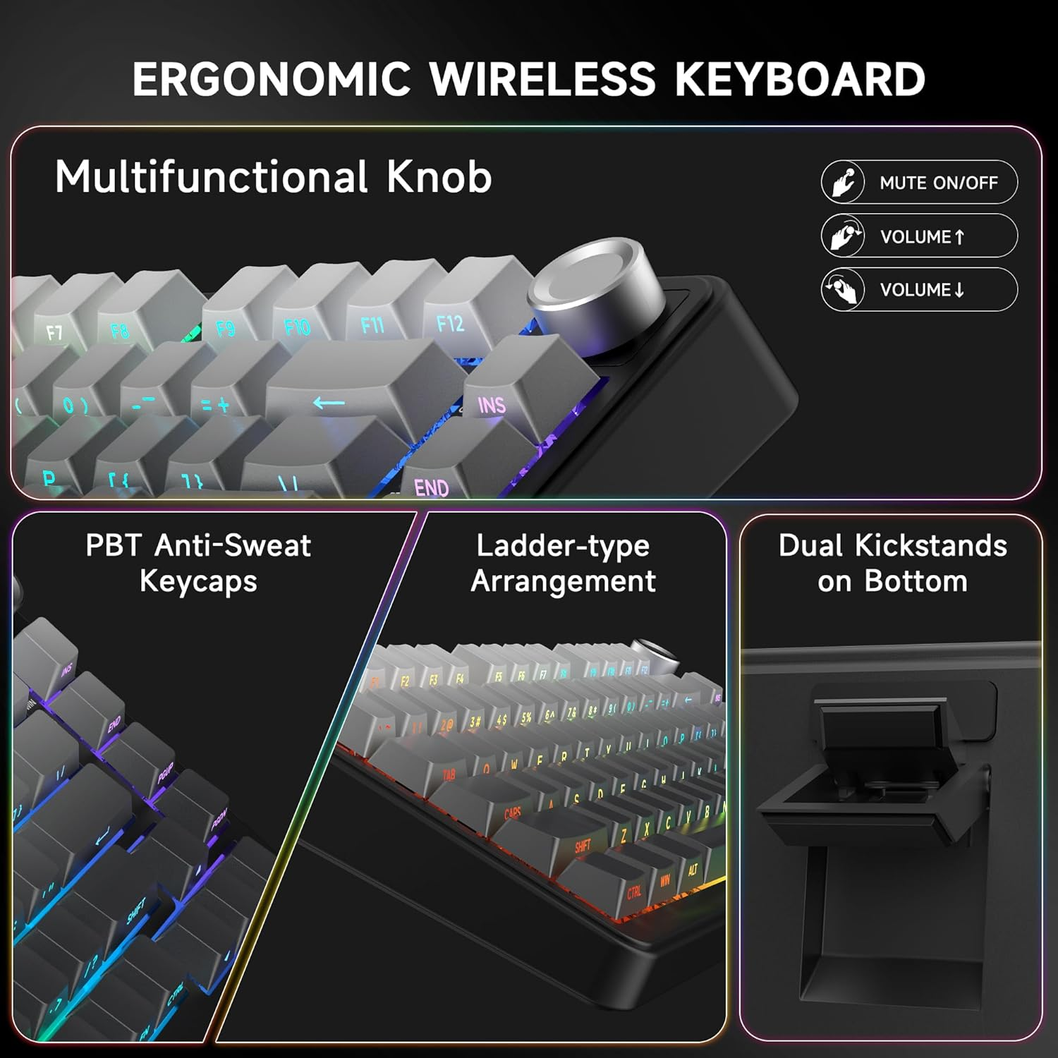 Gaming Keyboard Hot Swappable Wireless Mechanical - 75% Gasket Custom Keyboard with RGB Backlit & Knob