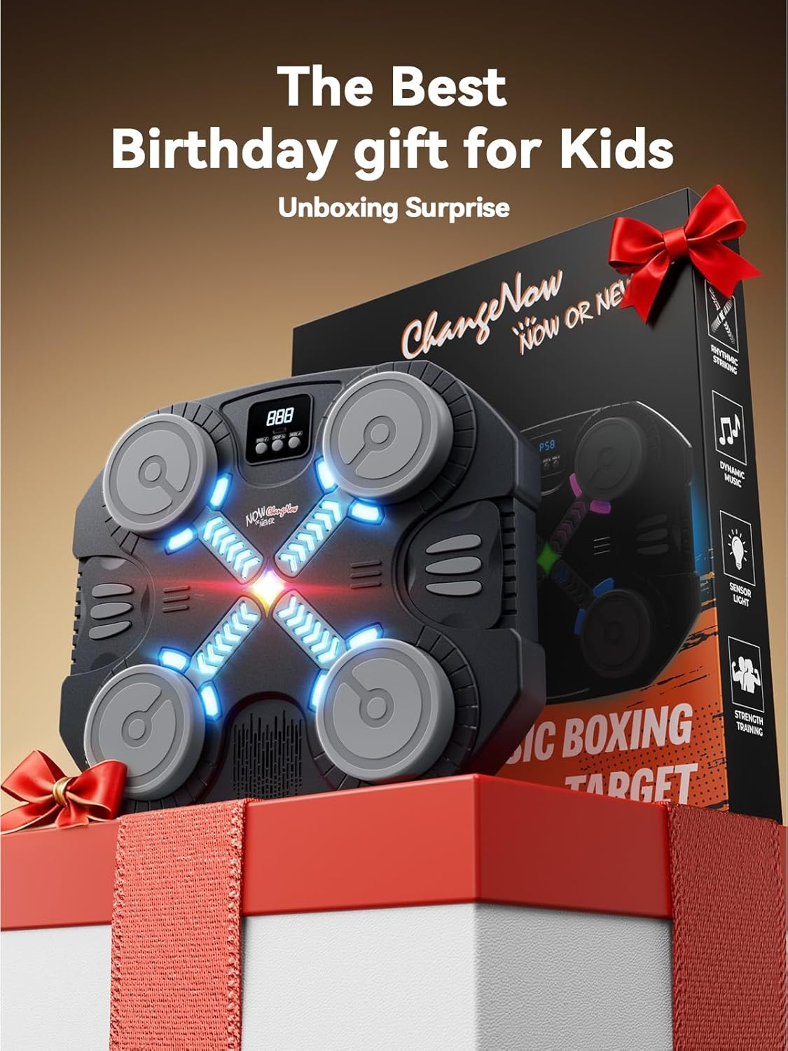 Music Boxing Machine for Kids - Wall Mounted Punching Target with LED Lights & Boxing Gloves for Ages 3-16
