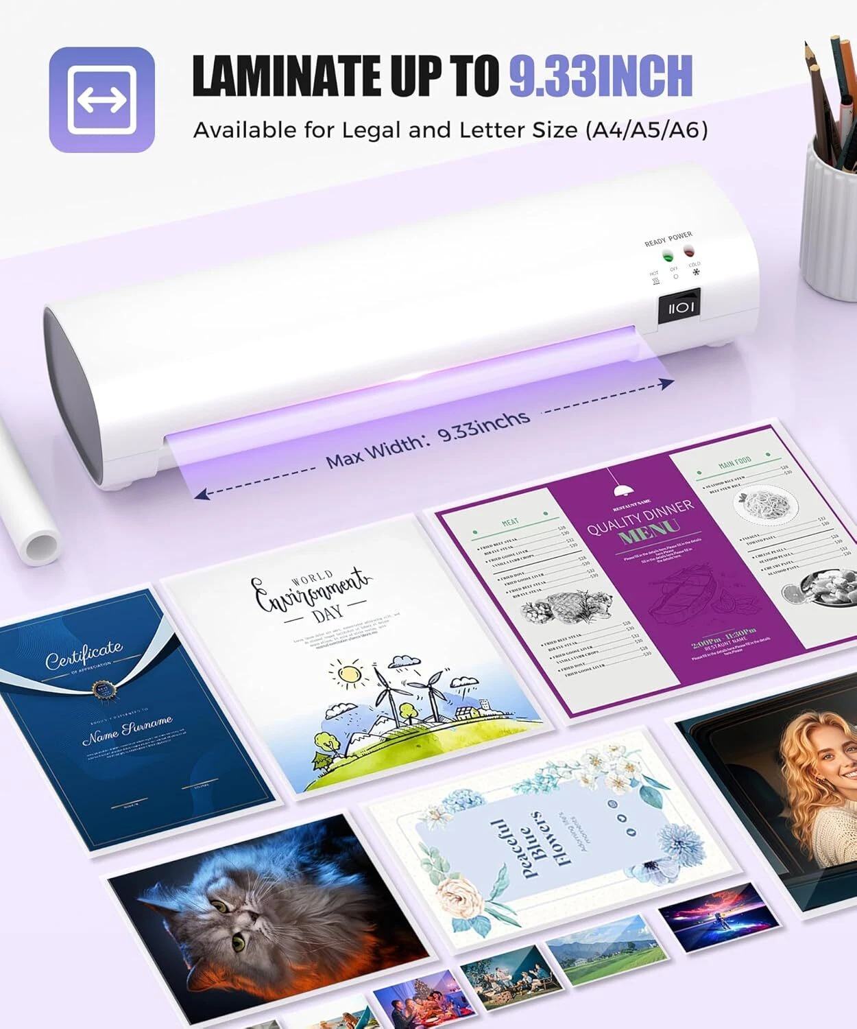 A4 Professional Laminating Machine - Hot & Cold Laminator with Quick Preheat for Home Office Documents & Photos