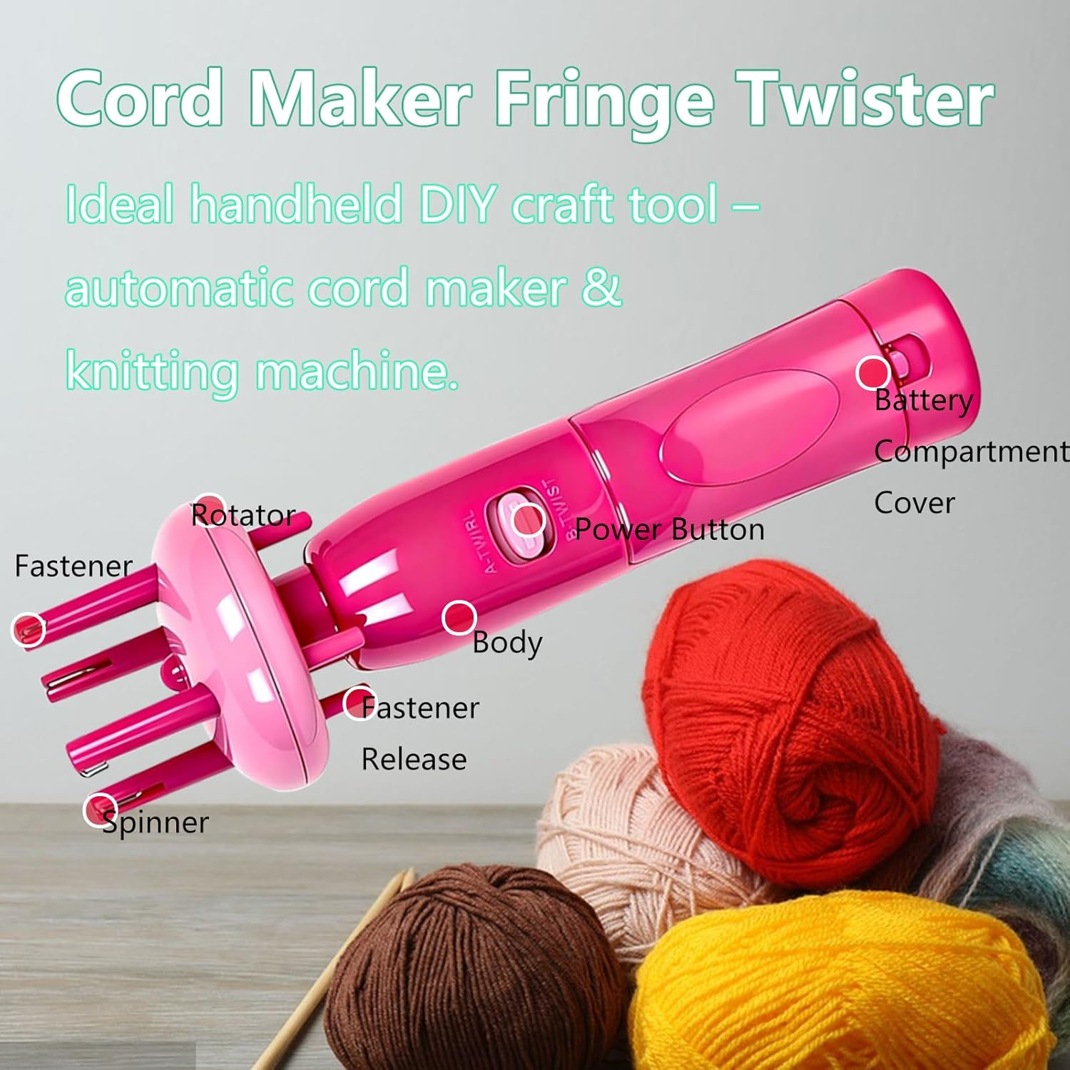 Portable Cord Maker Fringe Twister - Handheld Yarn Twister Knitting Kit for Craft Cord Making, Perfect for Beginners (Blue)