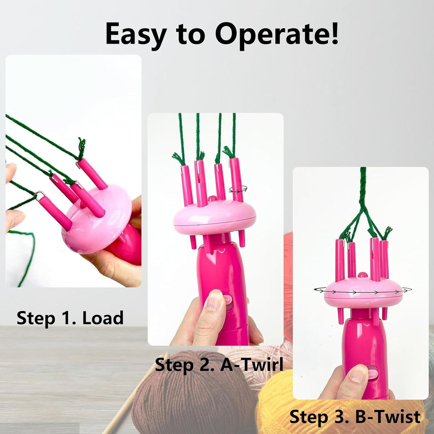Portable Cord Maker Fringe Twister - Handheld Yarn Twister Knitting Kit for Craft Cord Making, Perfect for Beginners (Blue)