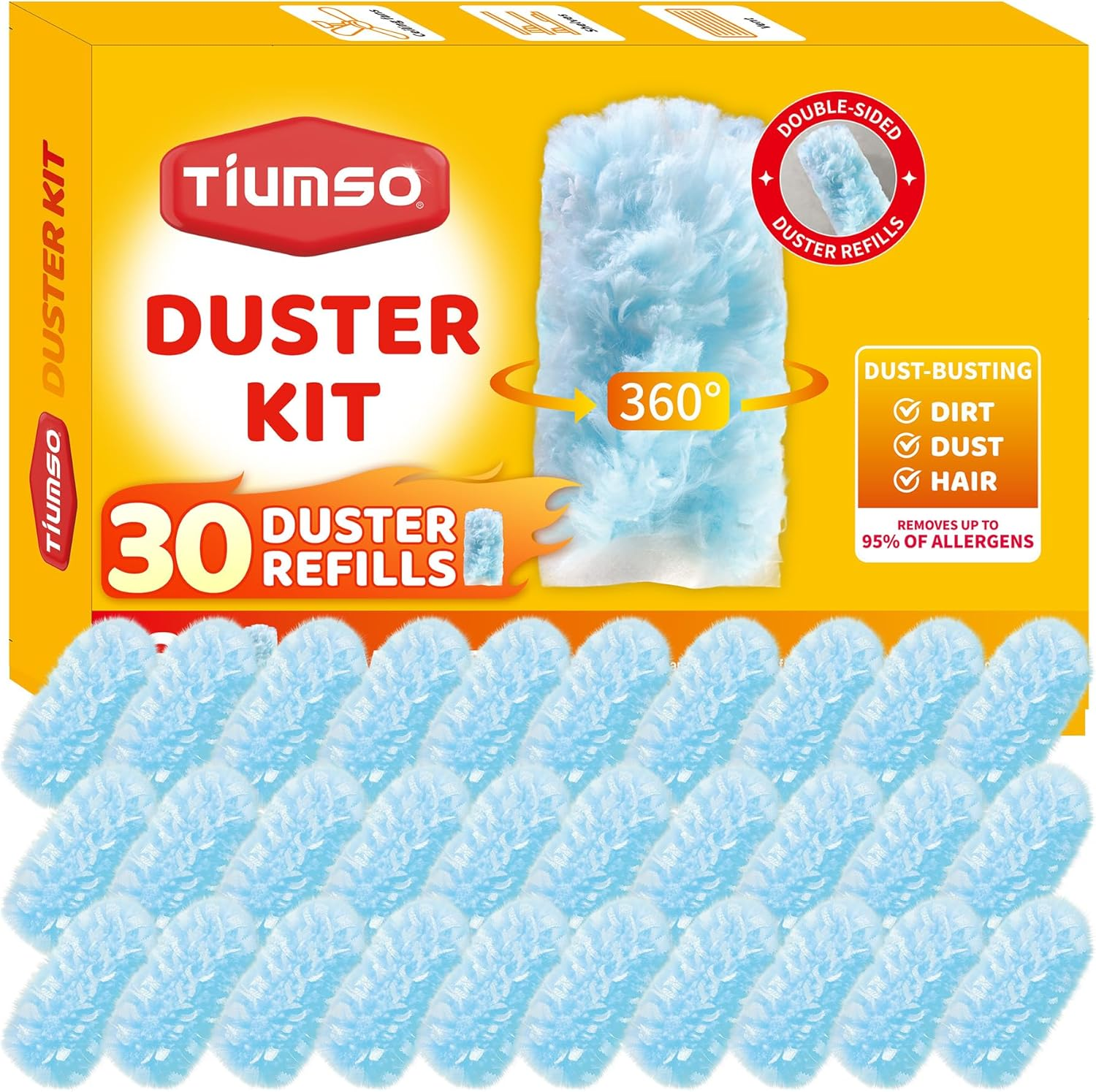 Duster Refills 30 Count - 360 Heavy Duty Disposable Microfiber Dusters with 5X Electrostatic for Swiffer & Others (Refills Only)