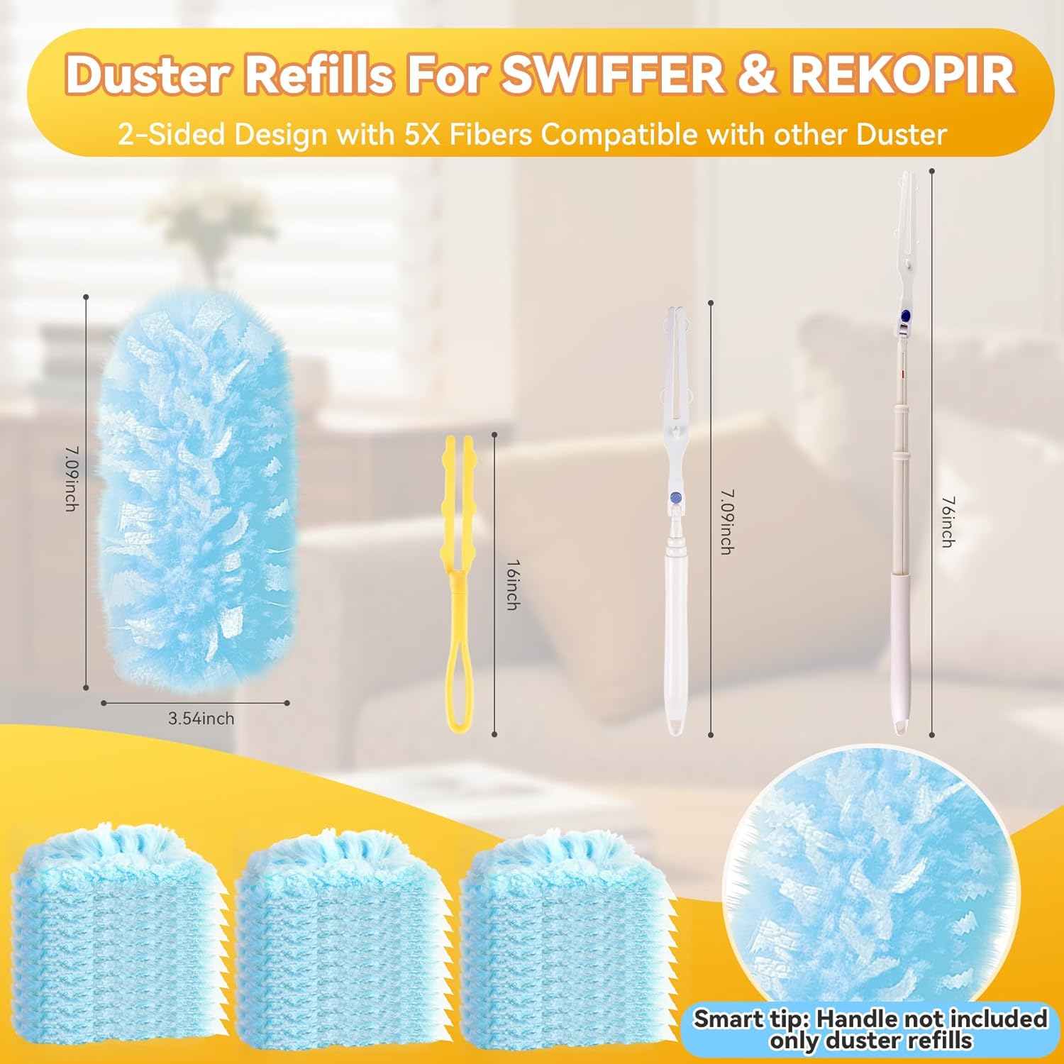 Duster Refills 30 Count - 360 Heavy Duty Disposable Microfiber Dusters with 5X Electrostatic for Swiffer & Others (Refills Only)