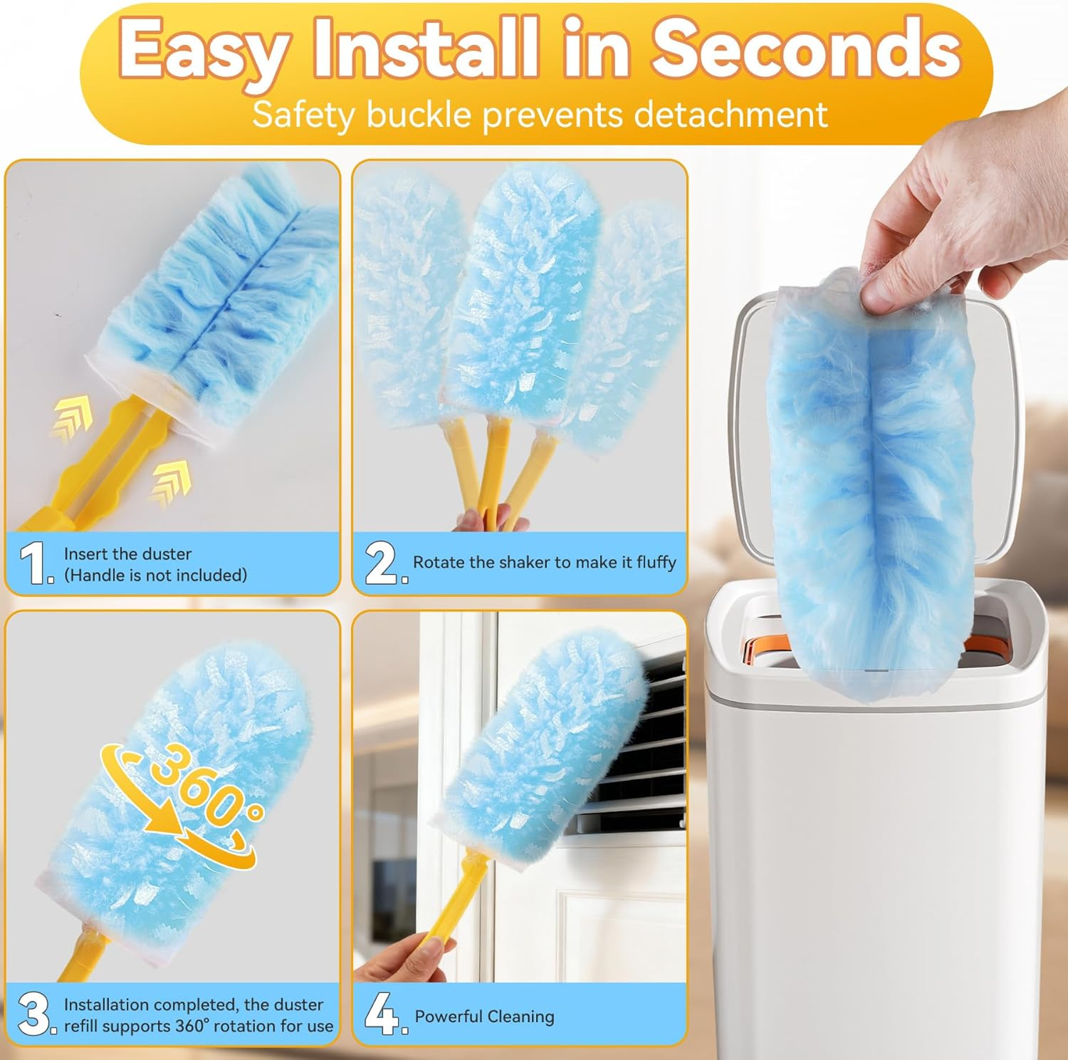 Duster Refills 30 Count - 360 Heavy Duty Disposable Microfiber Dusters with 5X Electrostatic for Swiffer & Others (Refills Only)