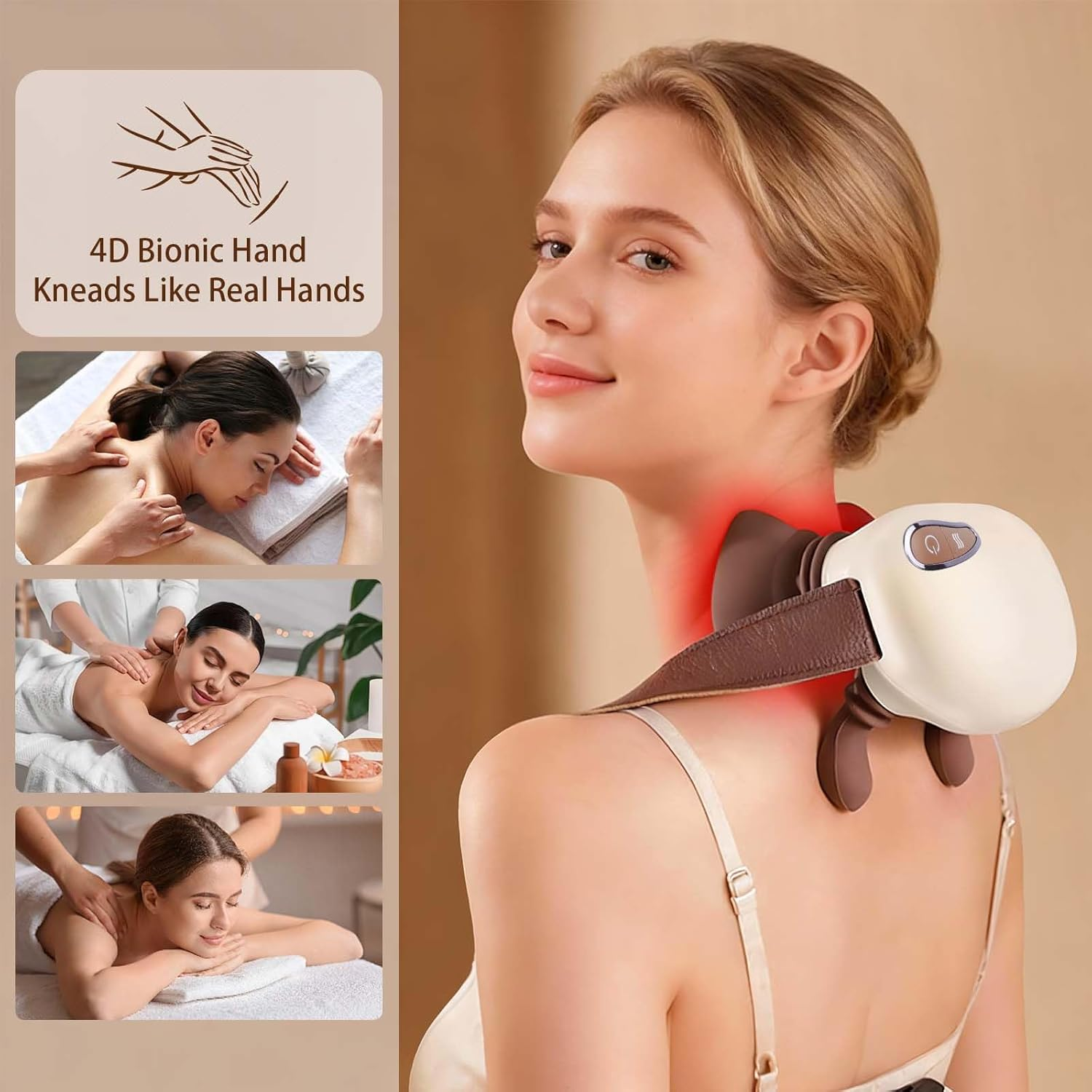 Neck and Shoulder Massager with Hands - Wireless Portable 4D Bionic Shiatsu Deep Tissue Massage, Rechargeable Electric Cervical Massager for Home Office