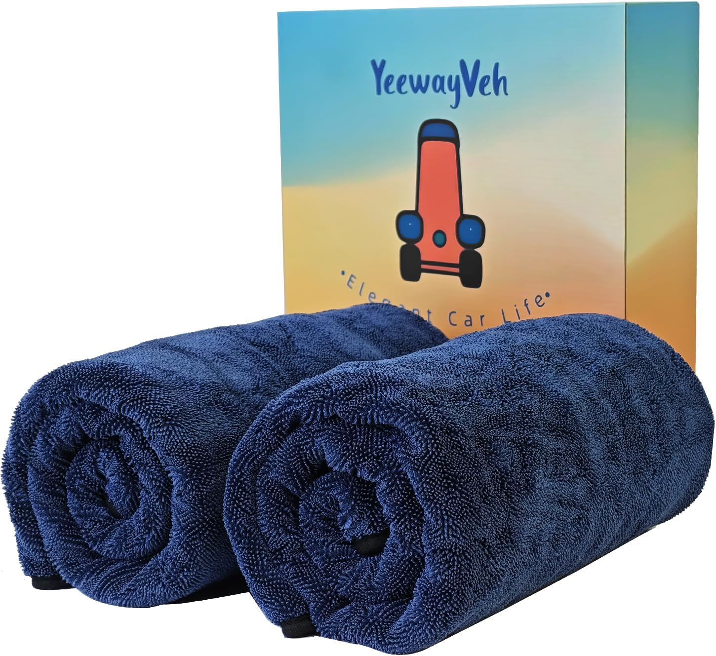 2-Pack Long-Reach Pro Car Drying Towels 48"x32" - Extra Large Super Absorbent 1200 GSM Twisted Loop Microfiber for Car Detailing, SUV, Truck (Dark Blue)