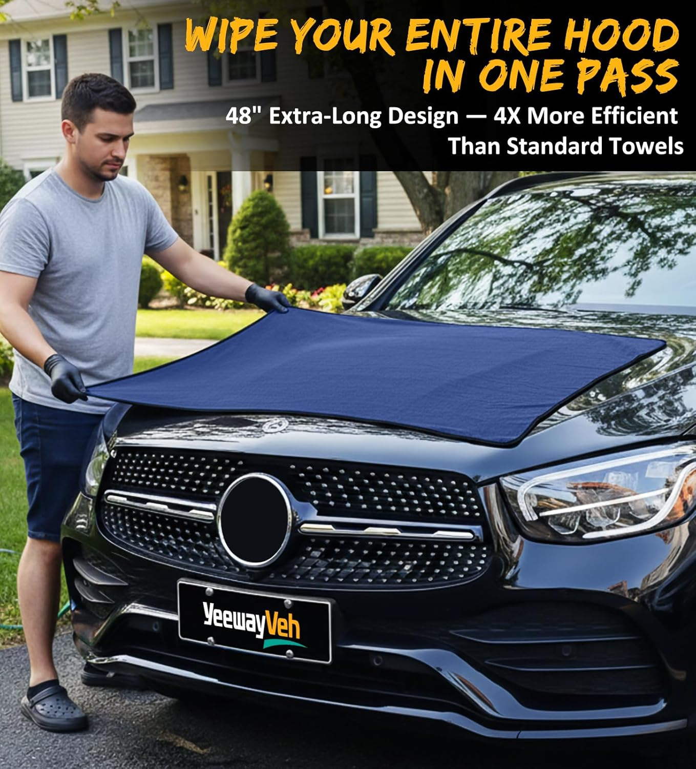 2-Pack Long-Reach Pro Car Drying Towels 48"x32" - Extra Large Super Absorbent 1200 GSM Twisted Loop Microfiber for Car Detailing, SUV, Truck (Dark Blue)