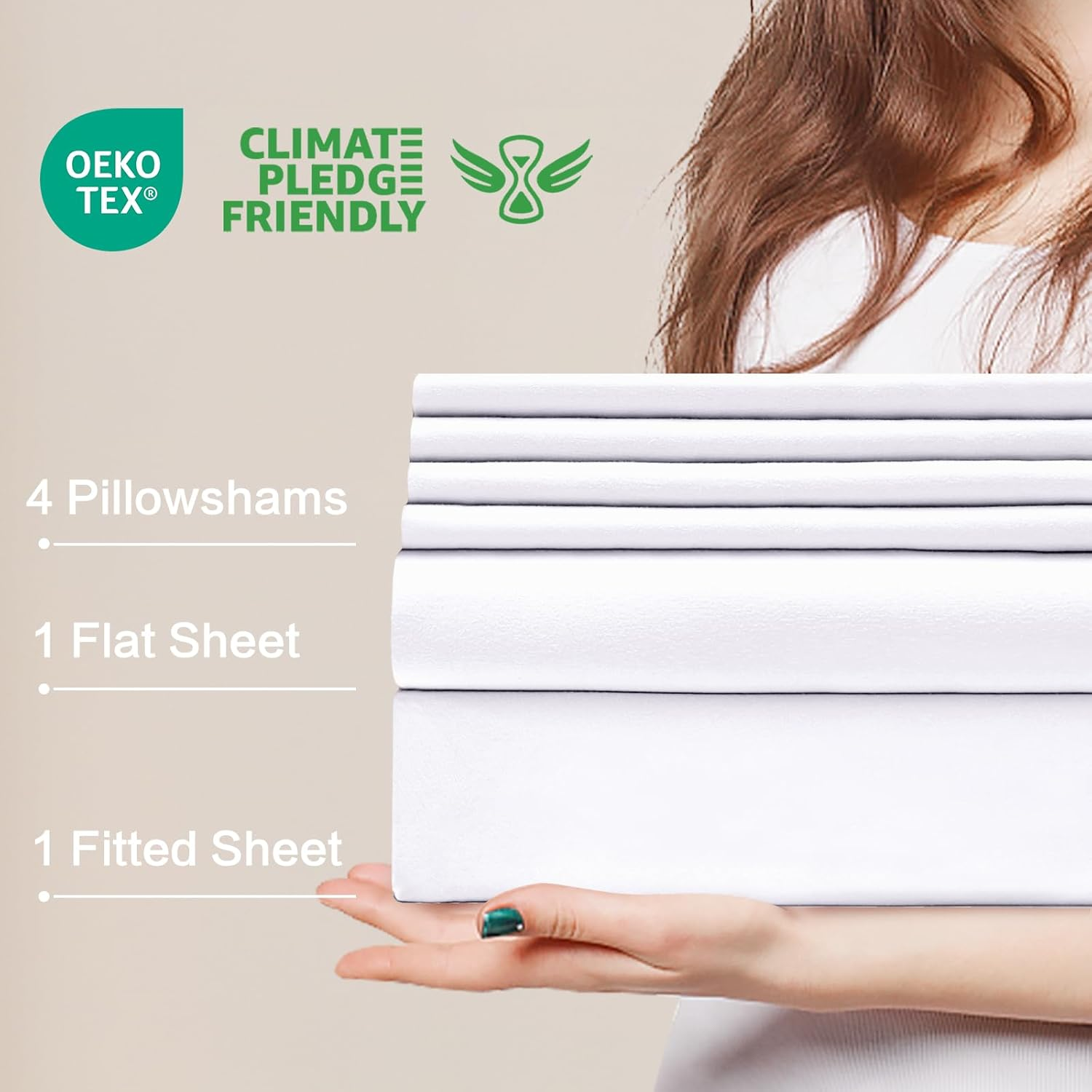 6 Piece Queen Sheet Set - Breathable & Cooling Bedding with 18-24 Inch Deep Pockets, 1 Flat & 1 Fitted Sheet, 4 Pillowcases (Queen, White)