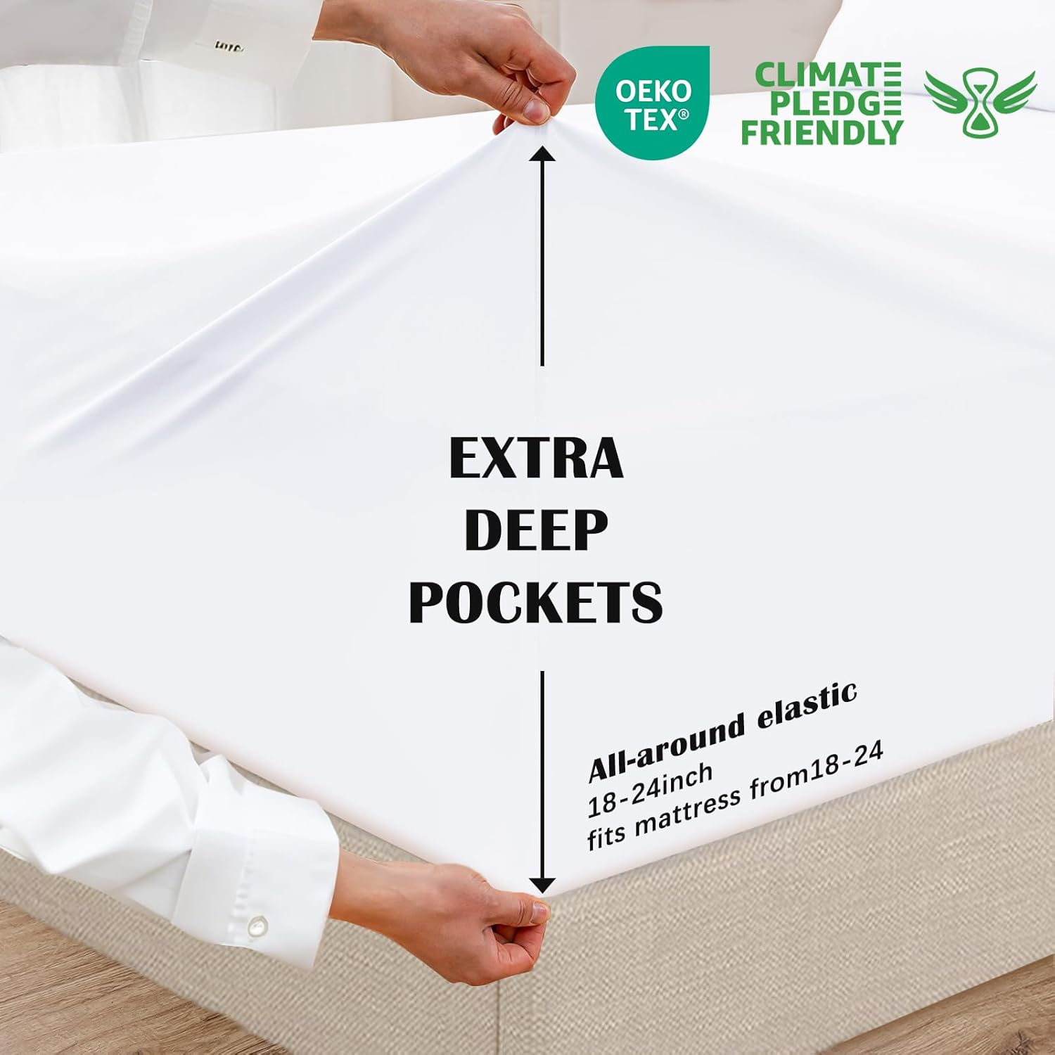 6 Piece Queen Sheet Set - Breathable & Cooling Bedding with 18-24 Inch Deep Pockets, 1 Flat & 1 Fitted Sheet, 4 Pillowcases (Queen, White)