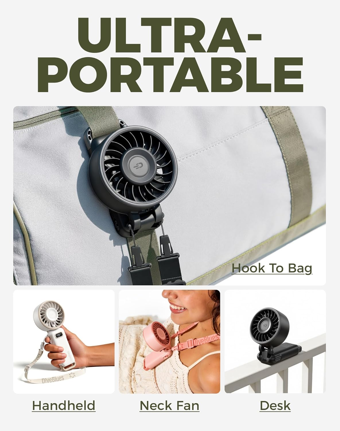 Portable Turbo Fan with 100 Speed Settings - Foldable 4-in-1 Handheld, Neck & Desk Fan, USB-C Rechargeable, Lightweight for Summer, Concerts, Travel & Outdoor Use