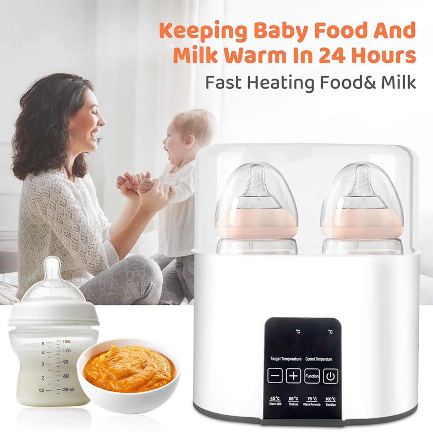 Double Baby Bottle Warmer 24H Constant Temp for Twins