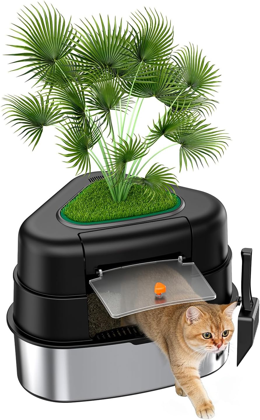 Hidden Plant Litter Box Carbon Filter Stainless Steel