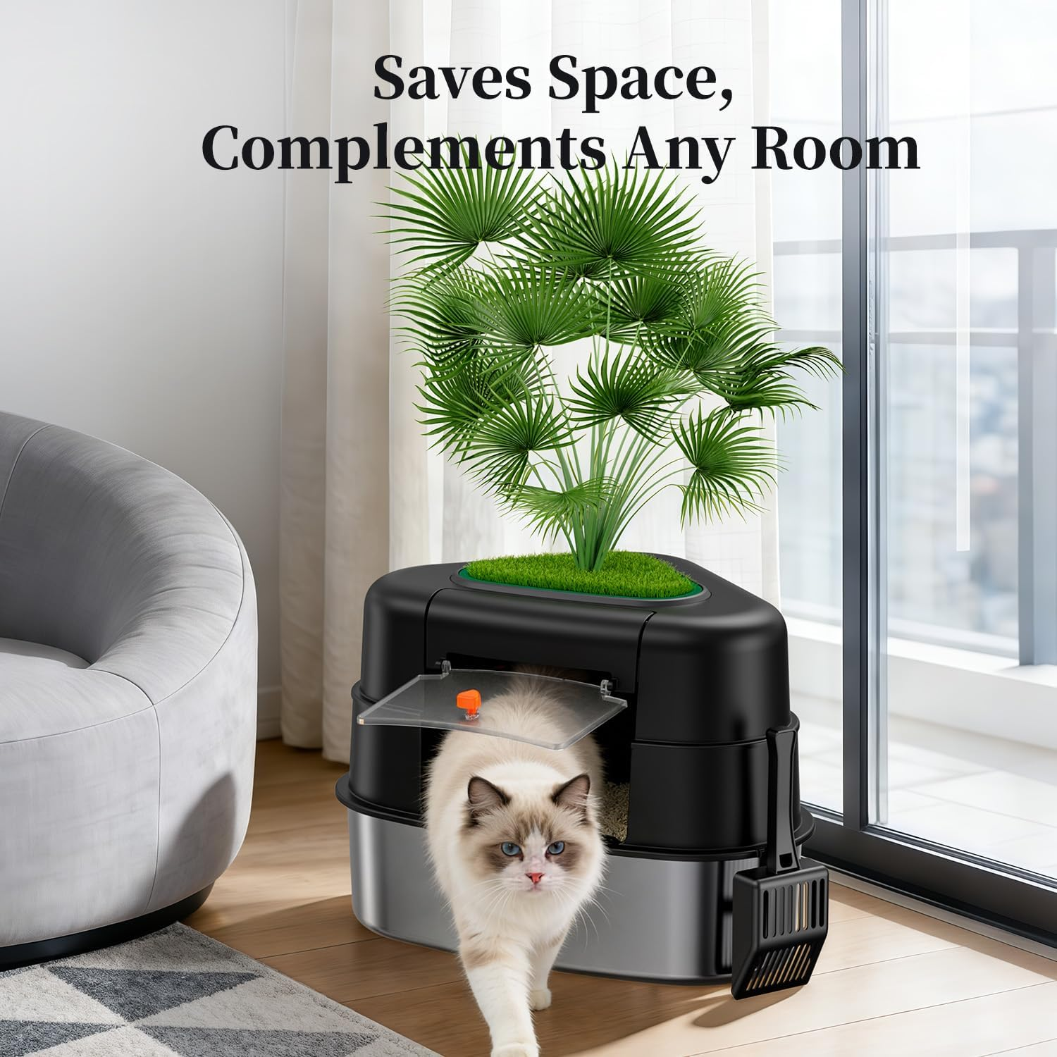 Hidden Plant Litter Box Carbon Filter Stainless Steel