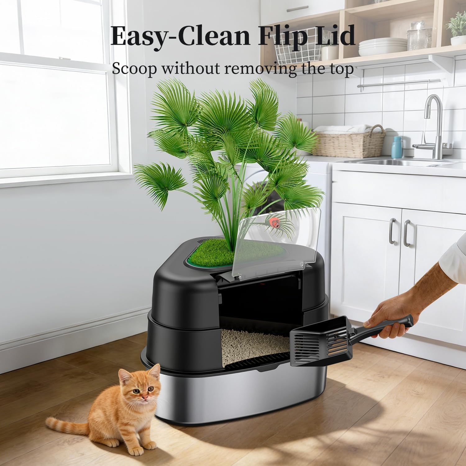 Hidden Plant Litter Box Carbon Filter Stainless Steel