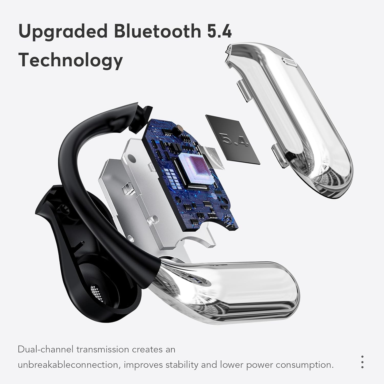 Open Ear Bluetooth 5.4 Earbuds 50H IPX7 Waterproof Black