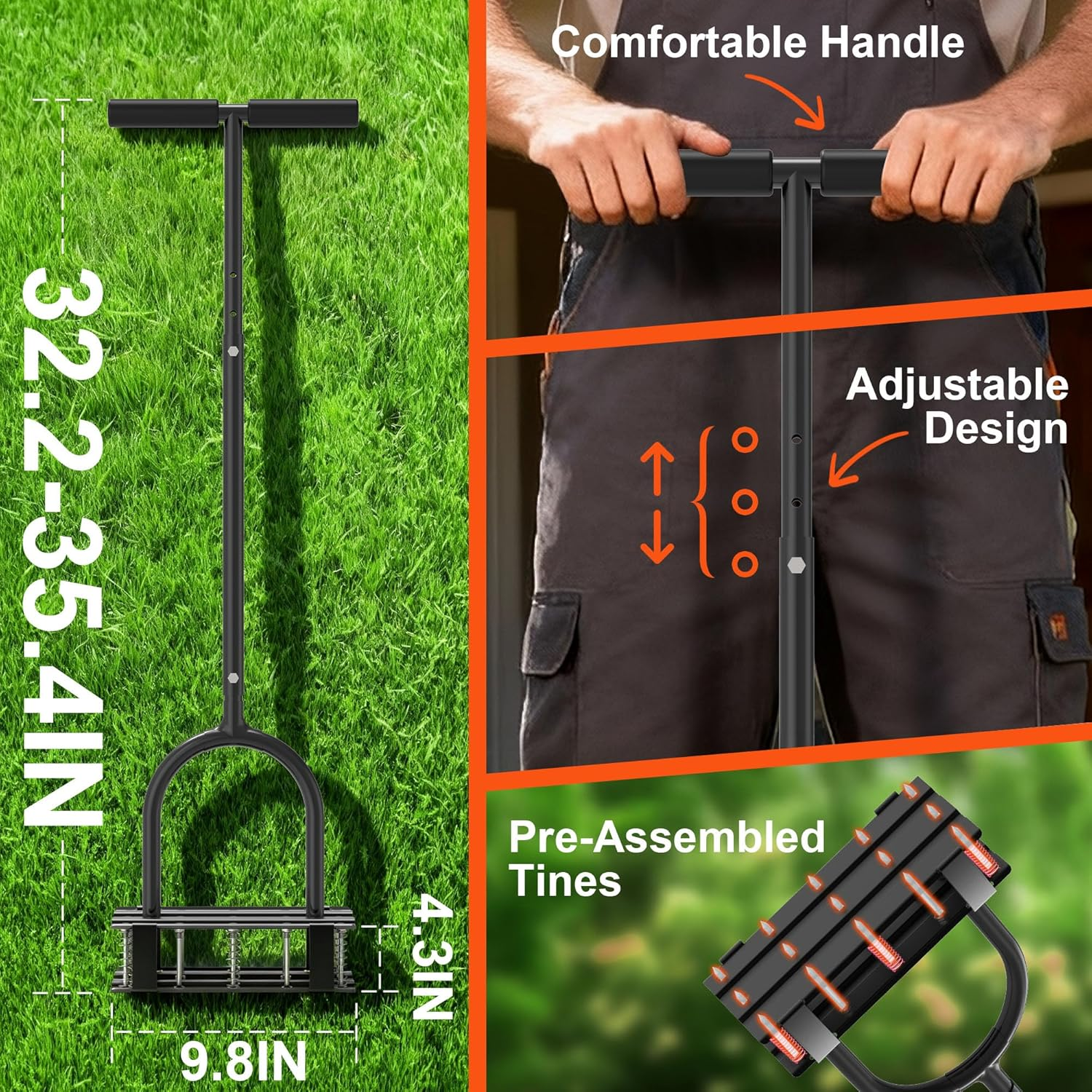 2-in-1 Manual Lawn Aerator 15 Spikes Heavy Duty T-Handle
