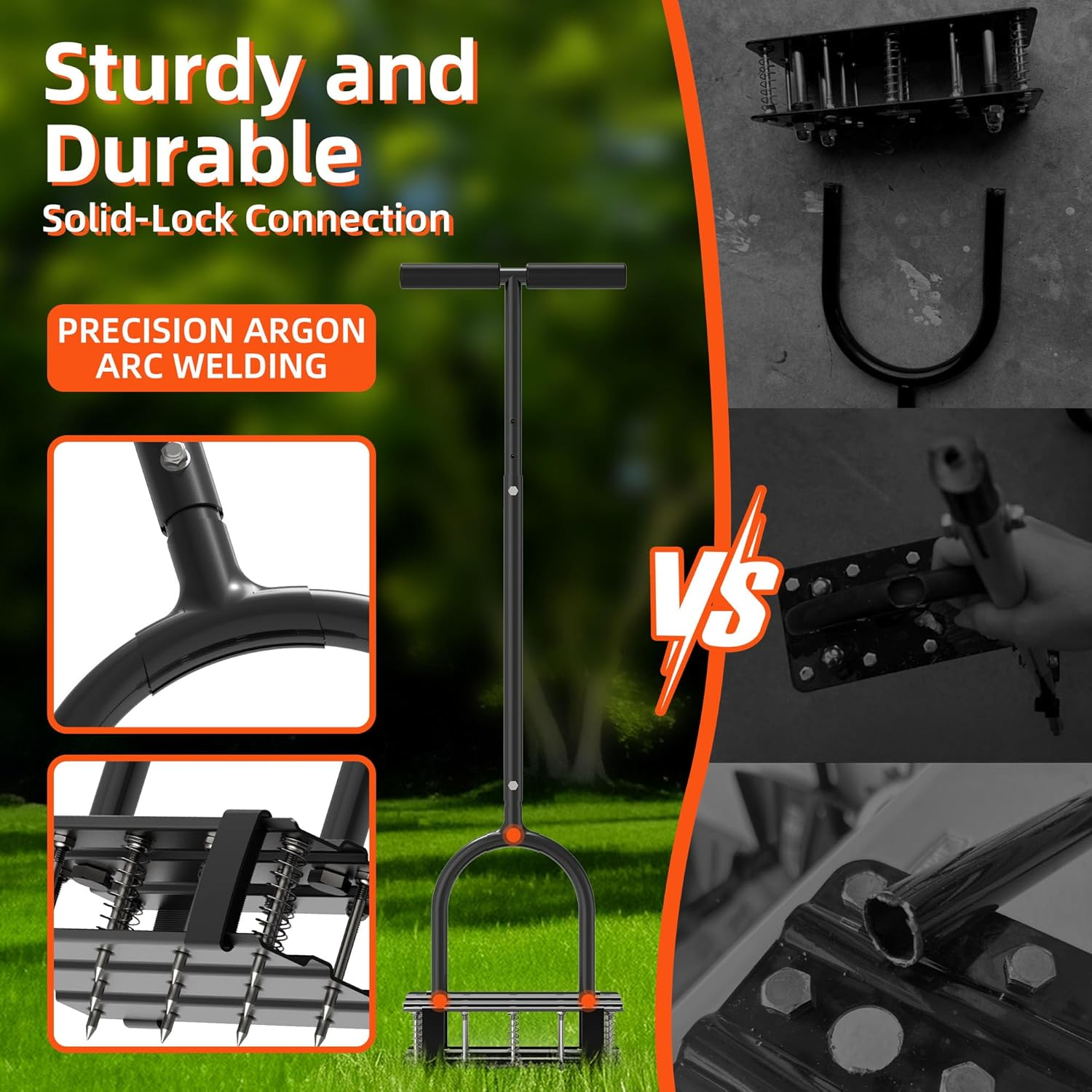 2-in-1 Manual Lawn Aerator 15 Spikes Heavy Duty T-Handle