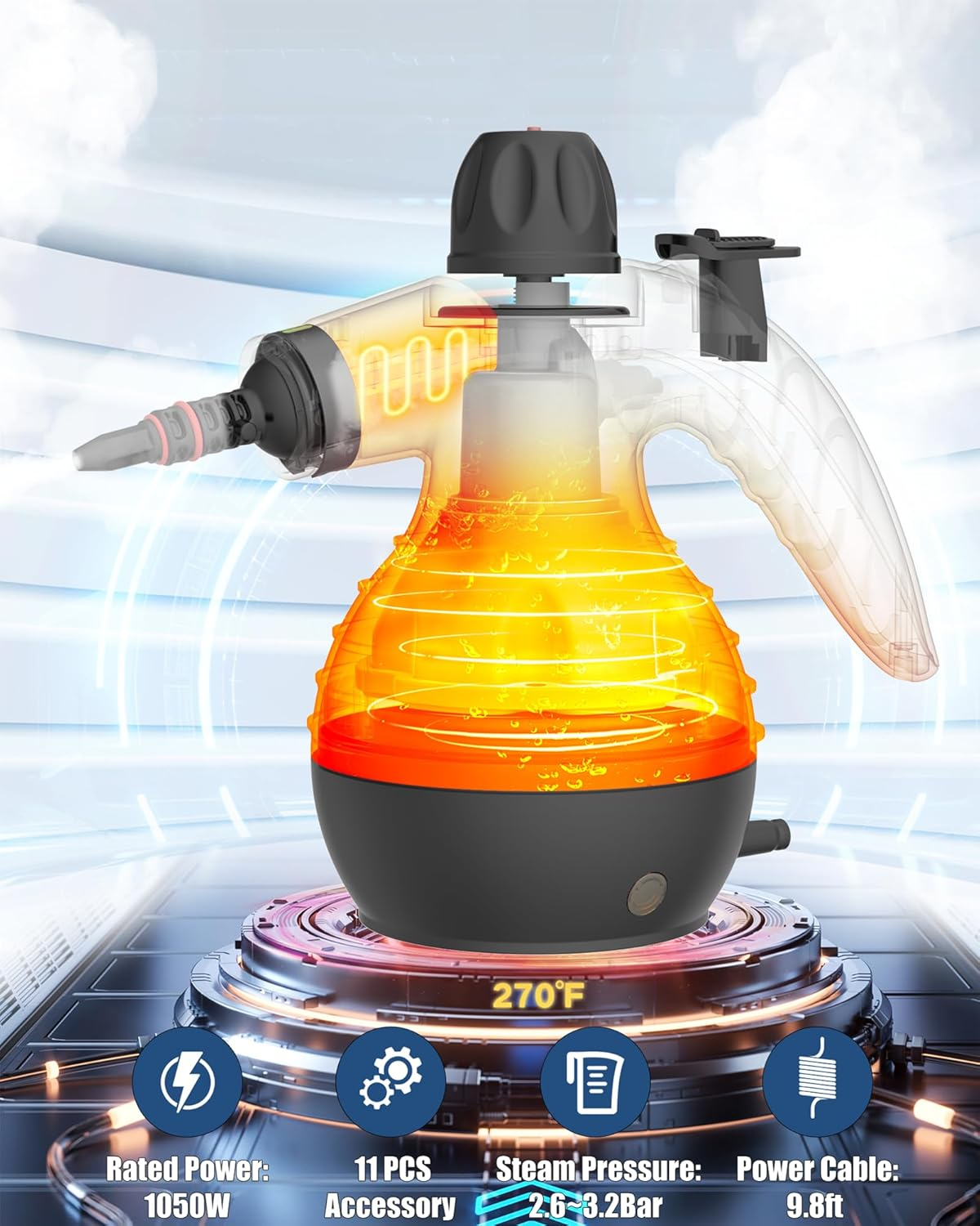 Steam Cleaner Multi-Surface 11pcs Accessories White