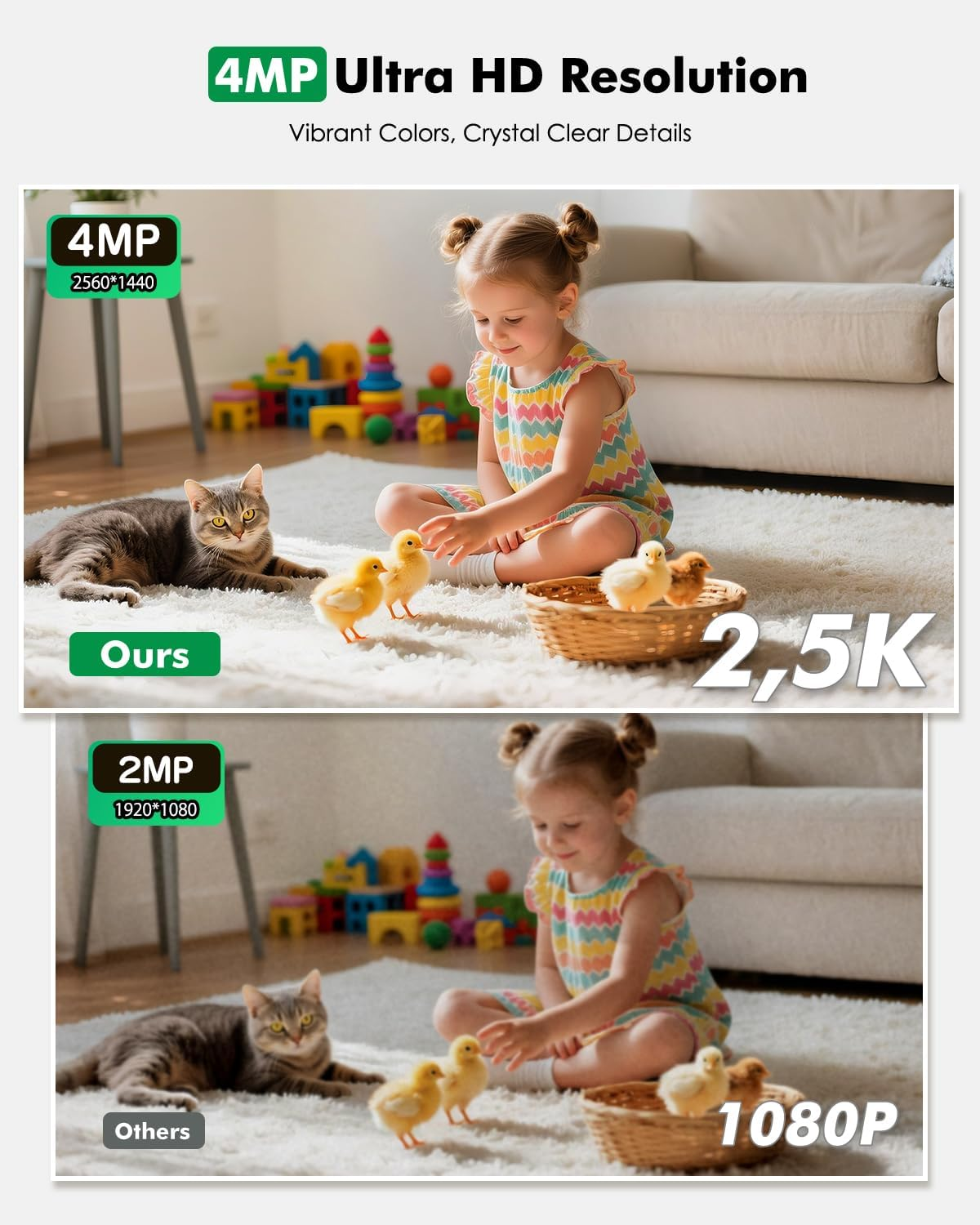 Wireless Camera 2.5K 4MP Pan Tilt Battery 2-Way Audio