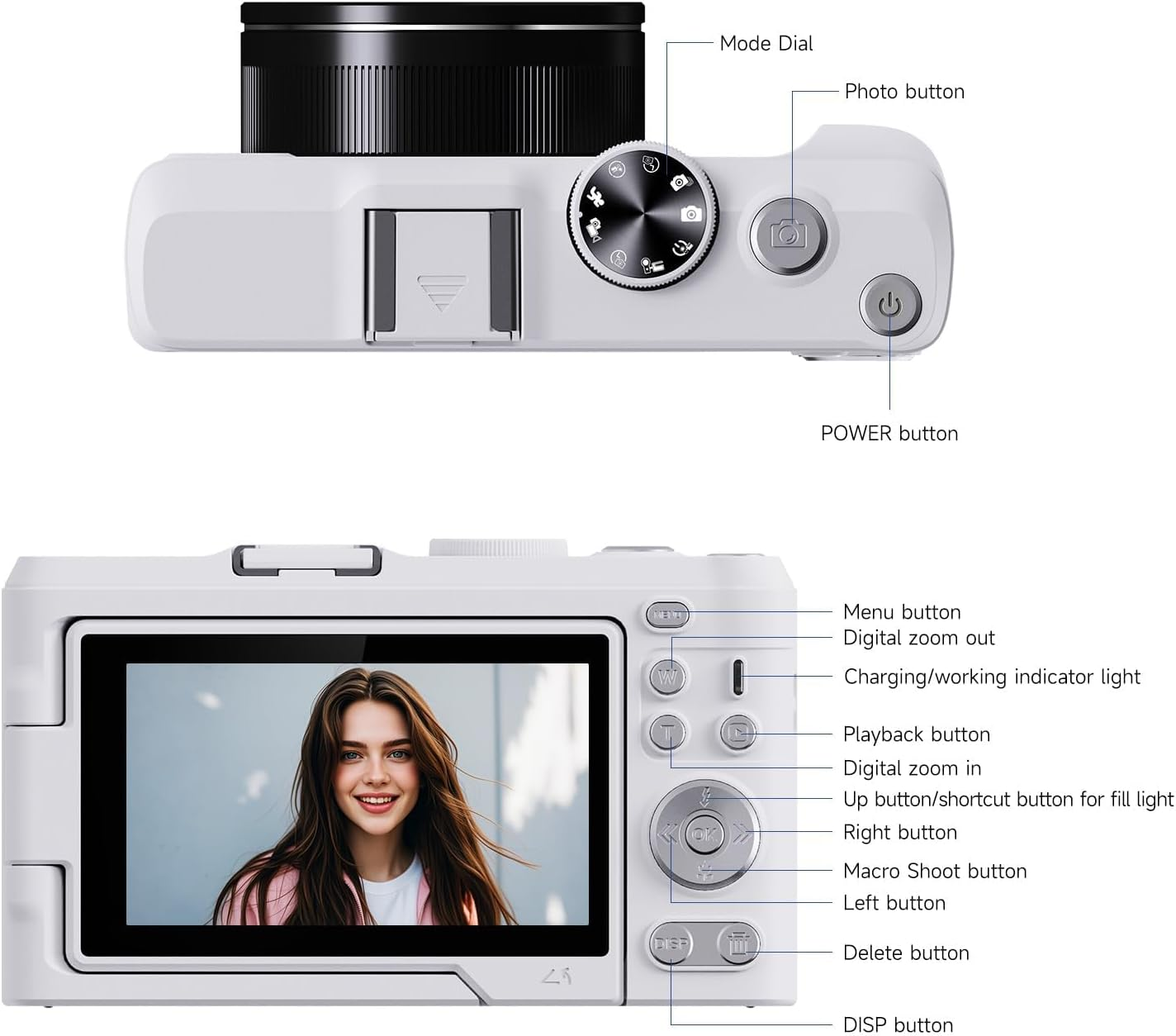 Digital Camera 4K 50MP Vlogging YouTube 64GB White