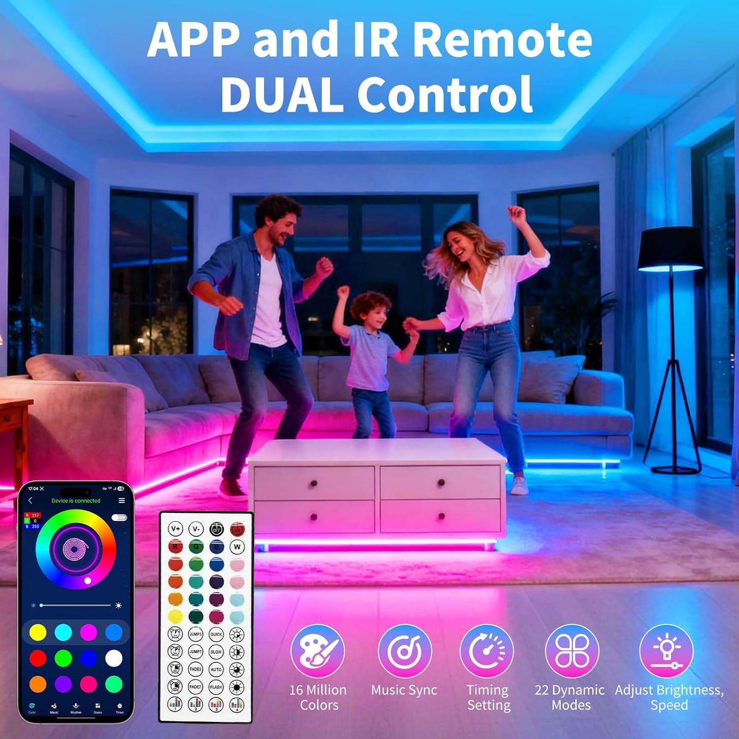 LED Strip Lights 100FT RGB Music Sync Bluetooth