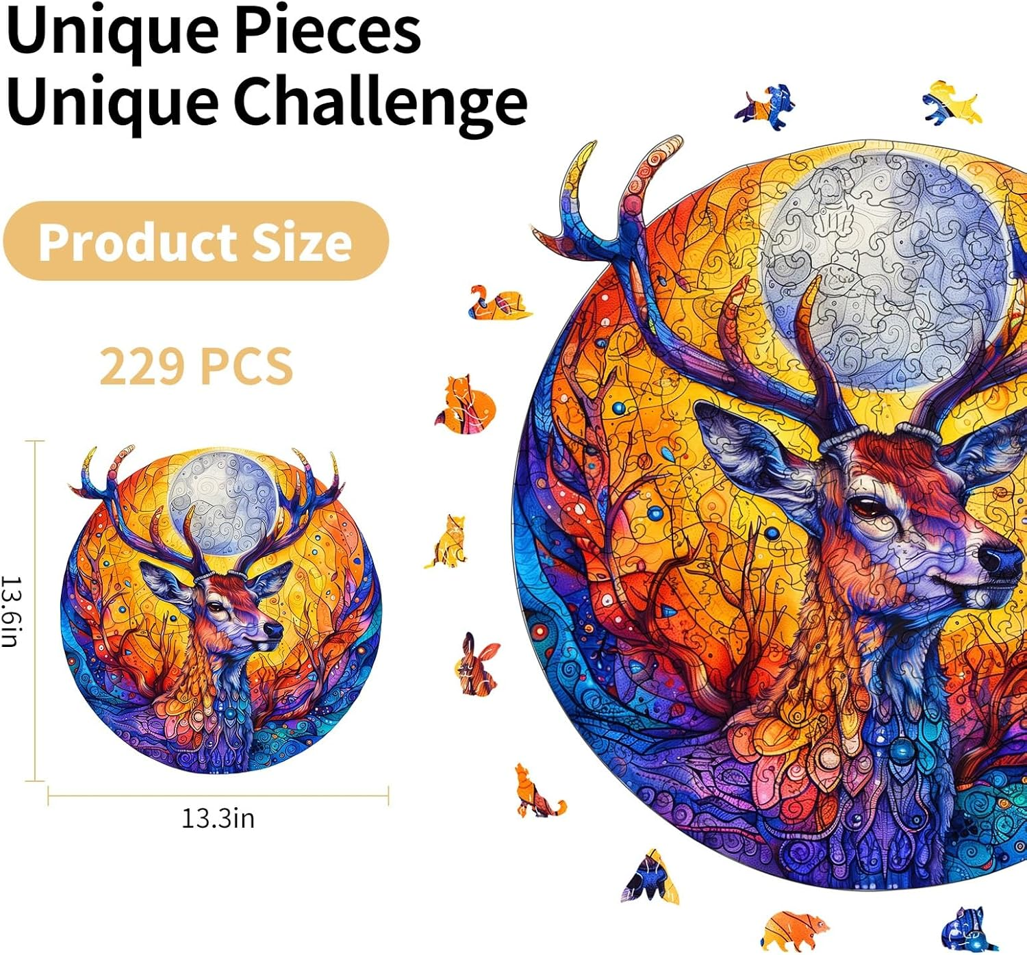 Moonlit Deer Wooden Jigsaw Puzzle 229 Pcs