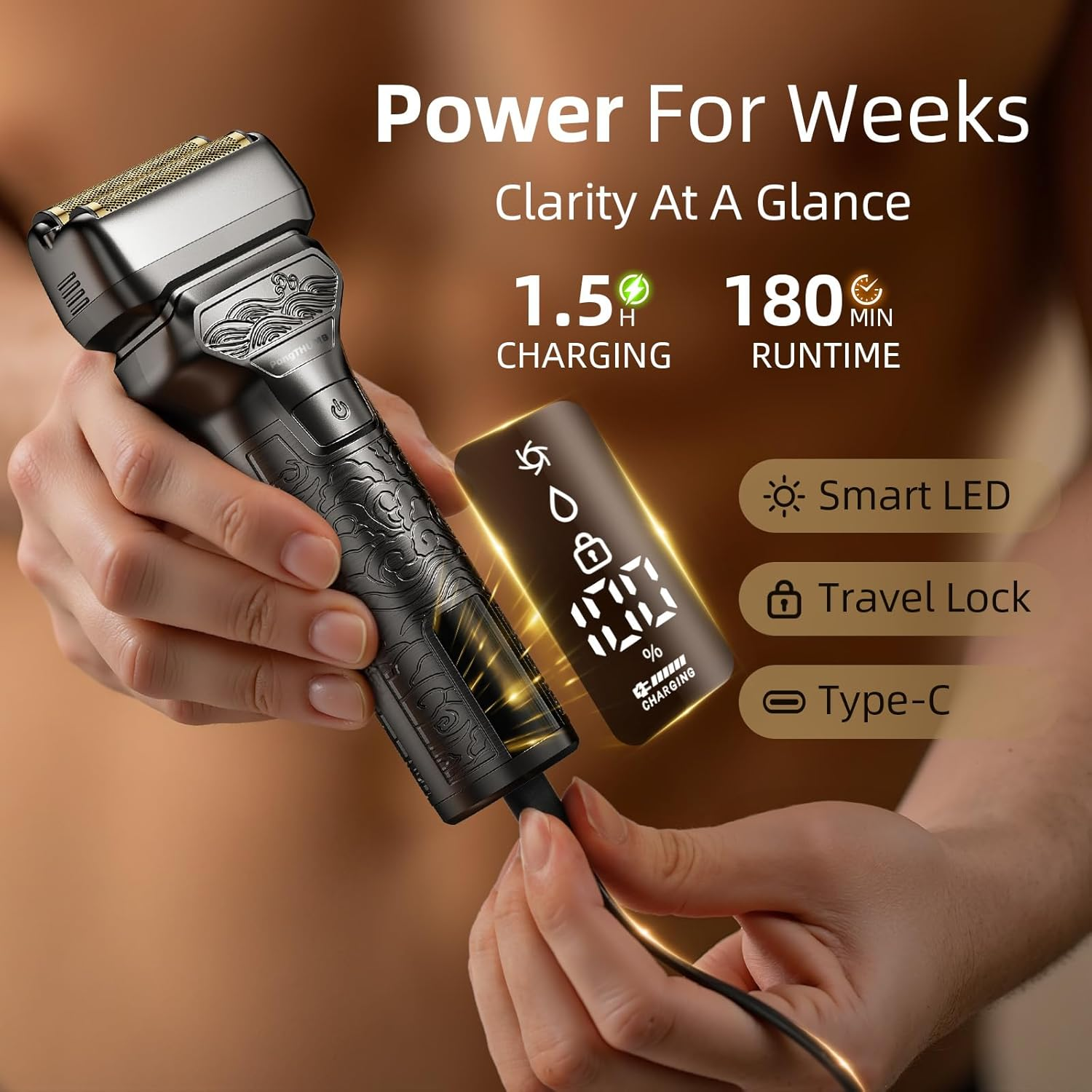 Electric Razor Pop-Up Trimmer LED Gray