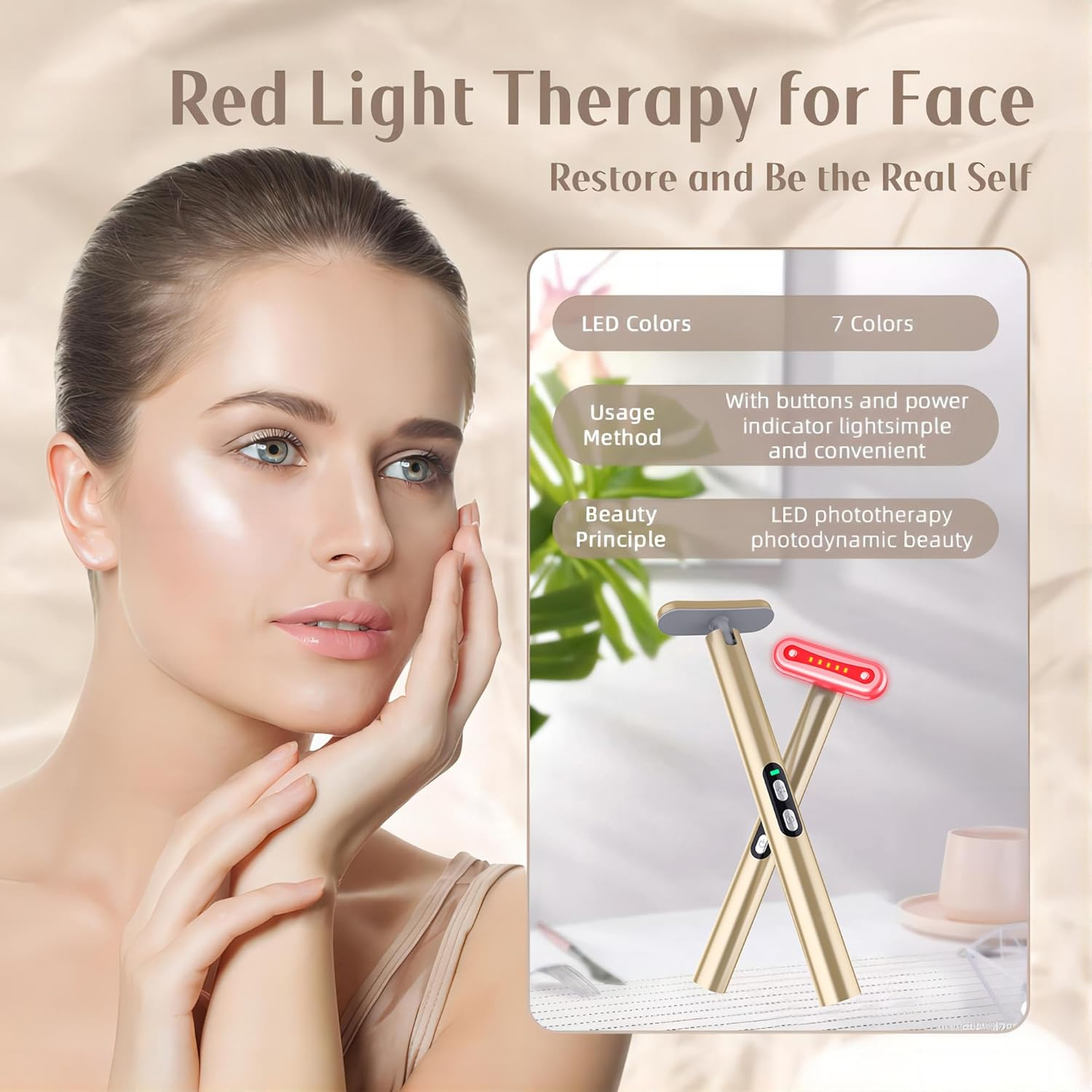 7 Colors LED Light Therapy Wand Golden