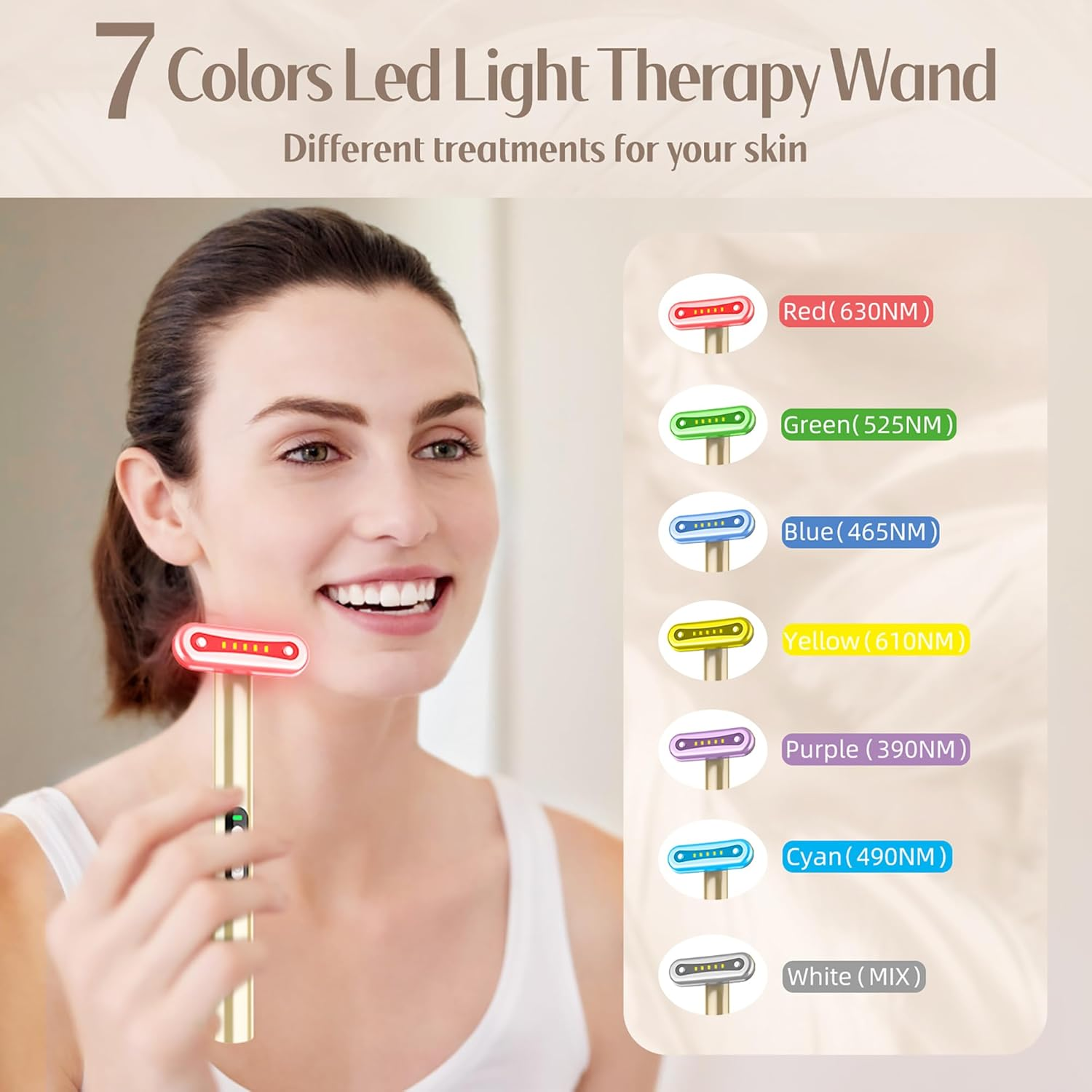 7 Colors LED Light Therapy Wand Golden
