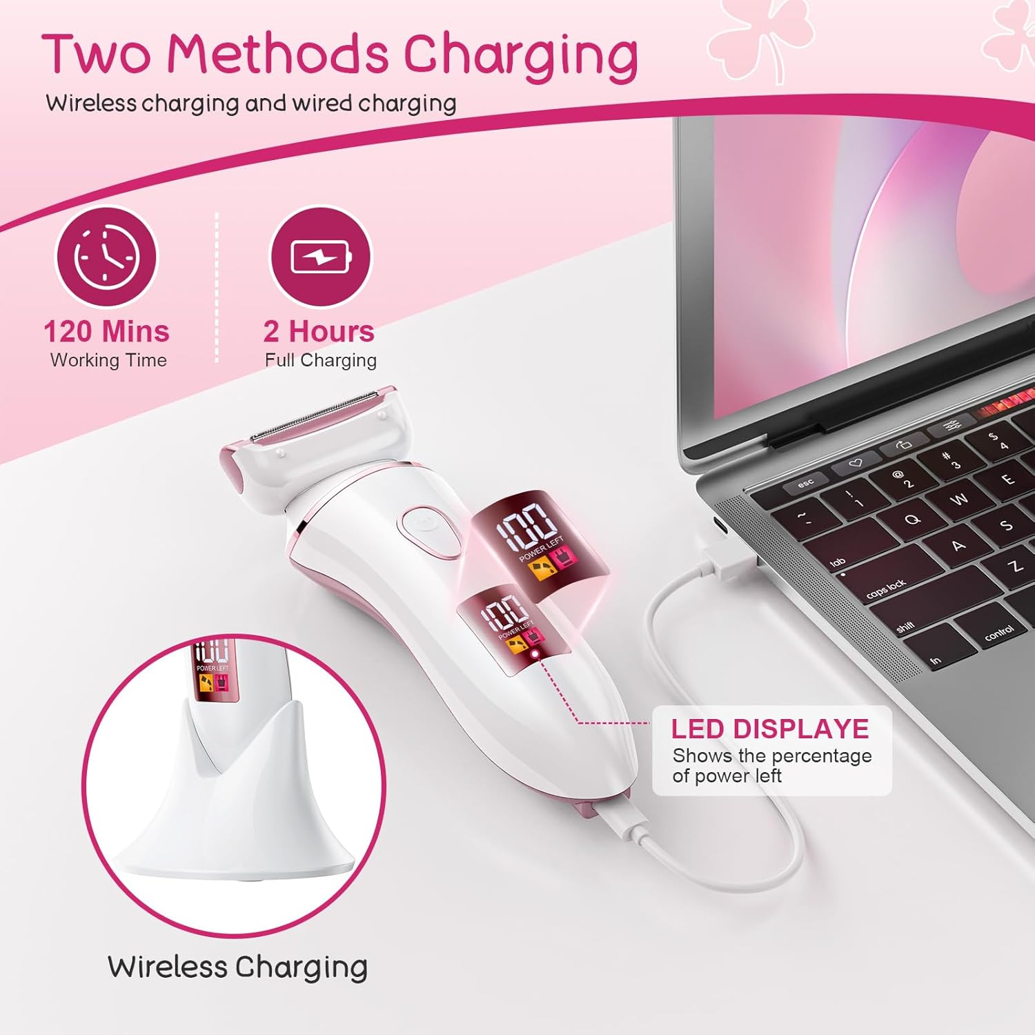 Electric Shaver Women IPX7 Rechargeable Rose Gold