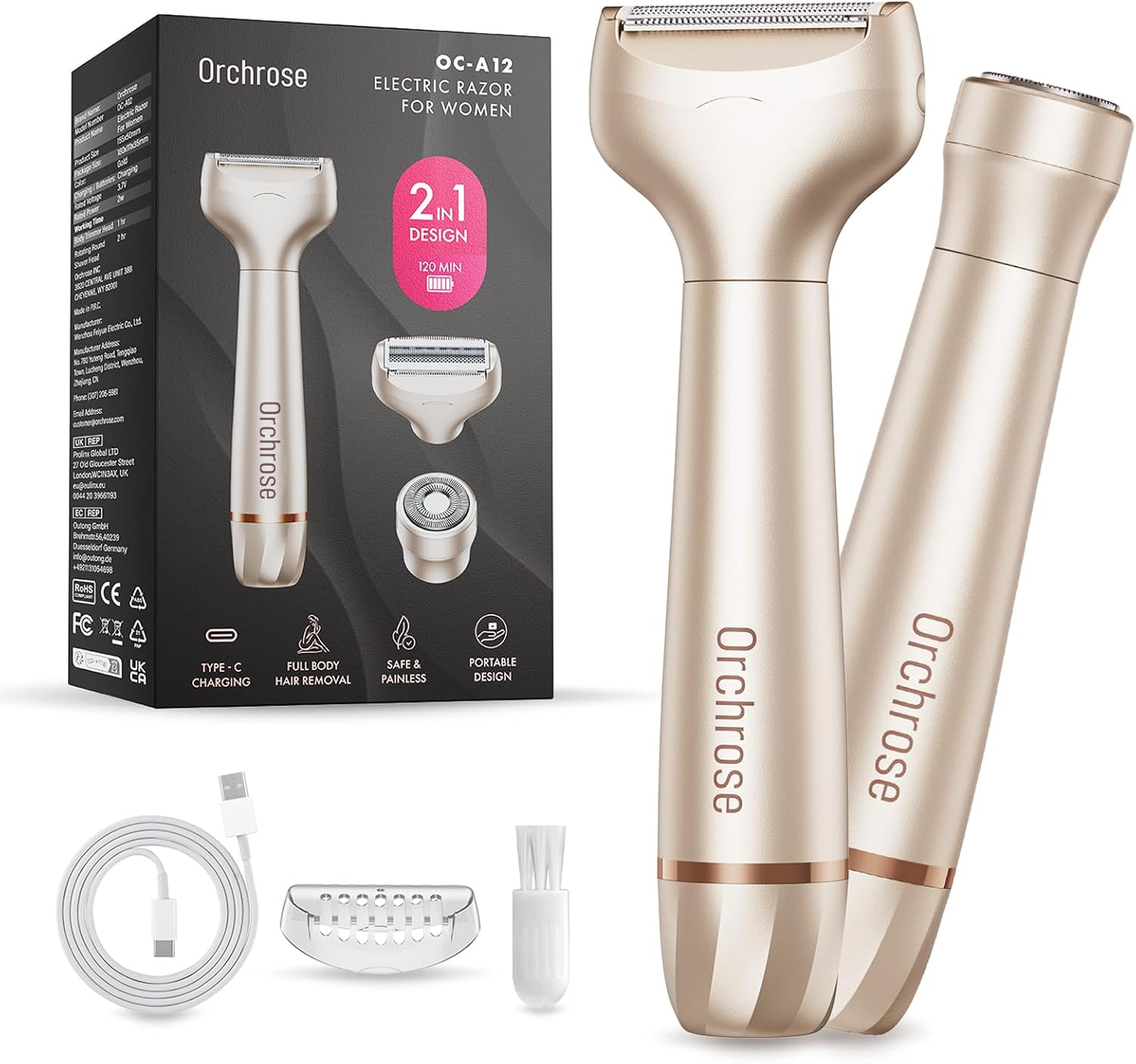 2-in-1 Electric Razor Women Painless Travel Lock