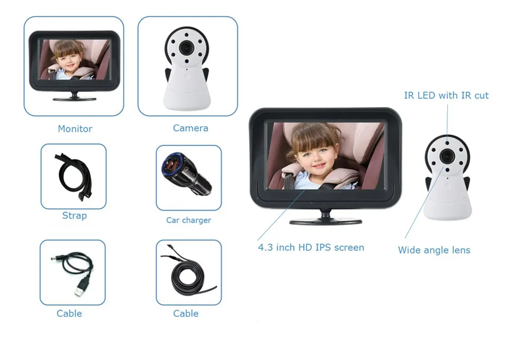 Car Baby Monitor 4.3" Screen 1080P HD Night Vision