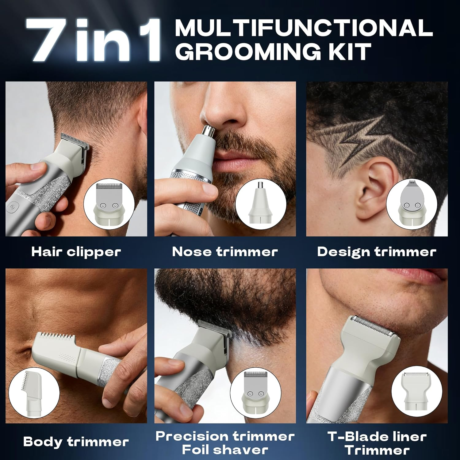 6-in-1 Beard Trimmer Men IPX7 Travel Lock 2-Speed