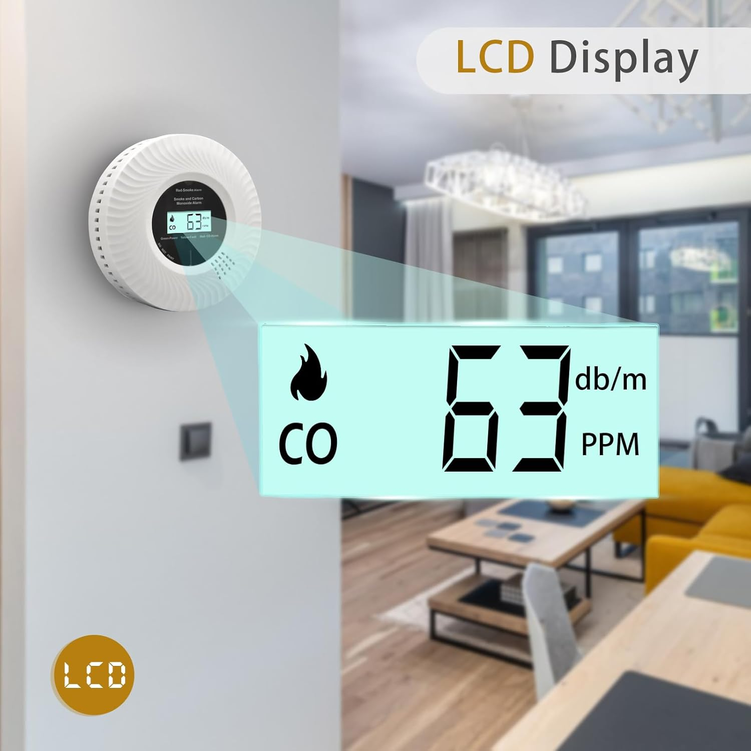 2-in-1 Smoke & CO Detector Digital Display Sound Light