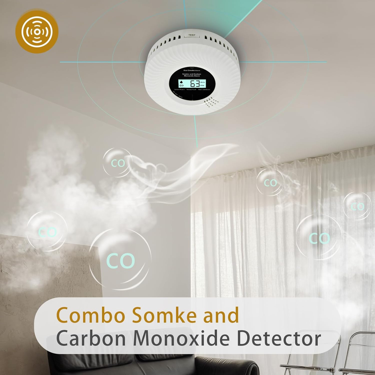 2-in-1 Smoke & CO Detector Digital Display Sound Light