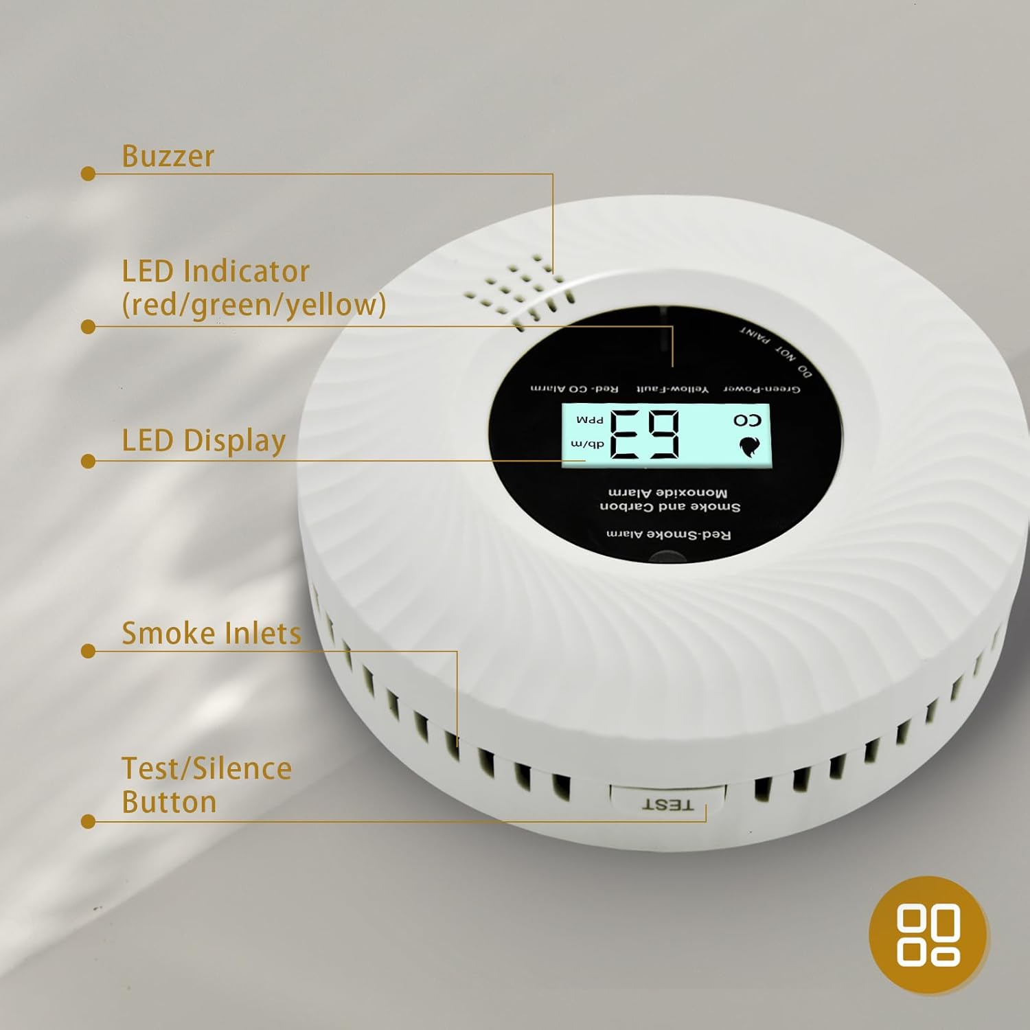 2-in-1 Smoke & CO Detector Digital Display Sound Light