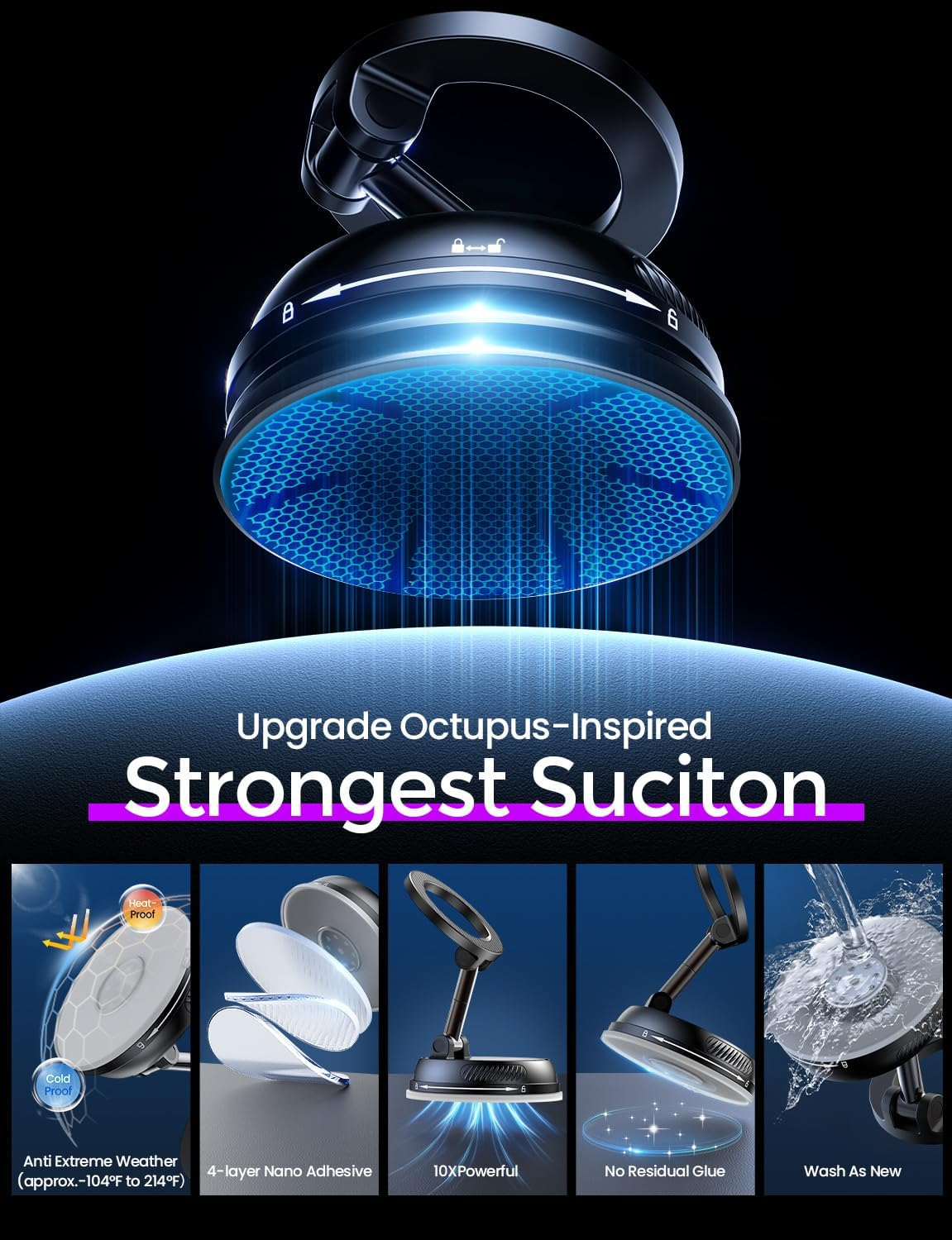 Car Phone Mount 122LB Suction 2400gf 360° Adjust