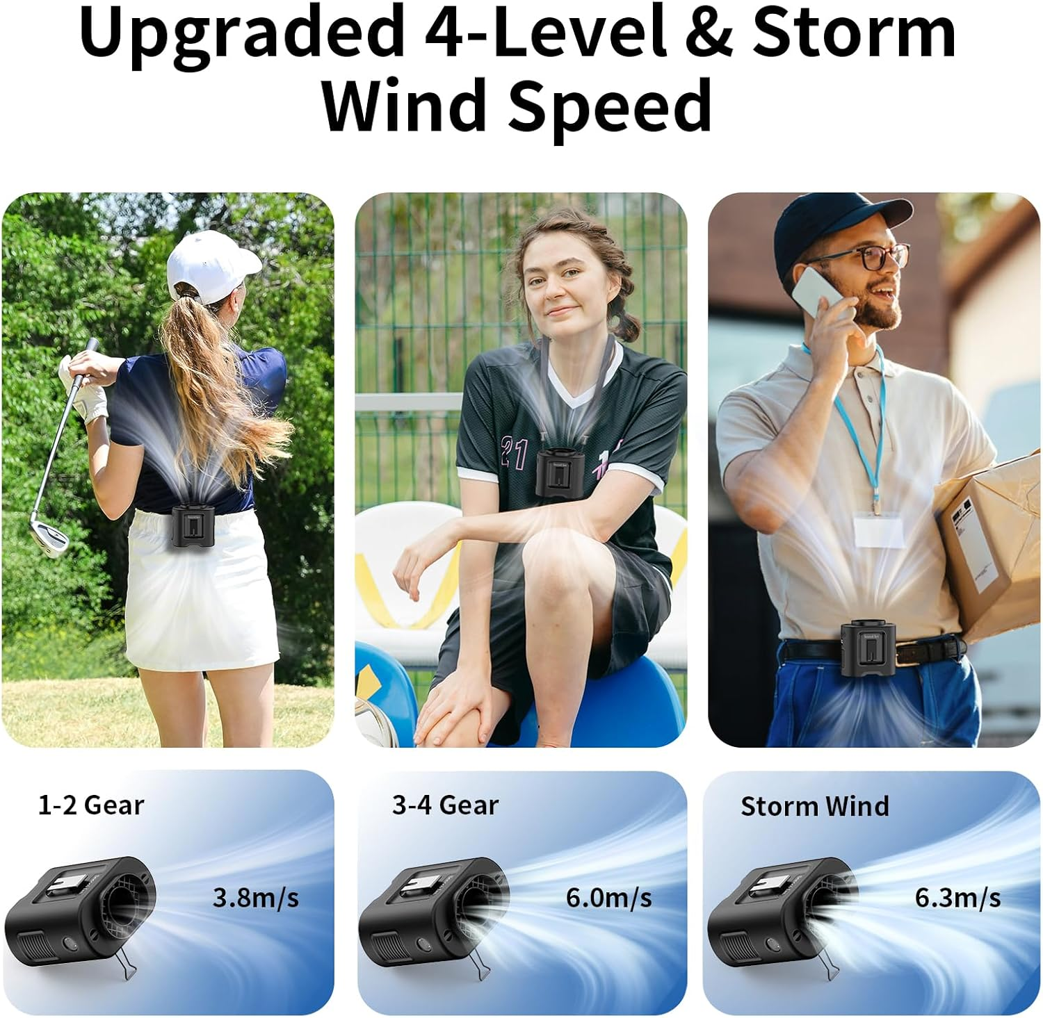14500mAh Waist Clip Fan 67H 5-Speed 360° Wearable Light