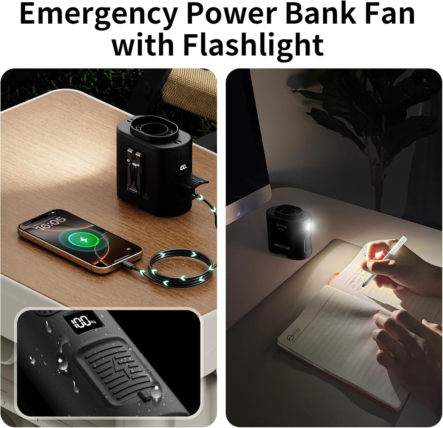 14500mAh Waist Clip Fan 67H 5-Speed 360° Wearable Light
