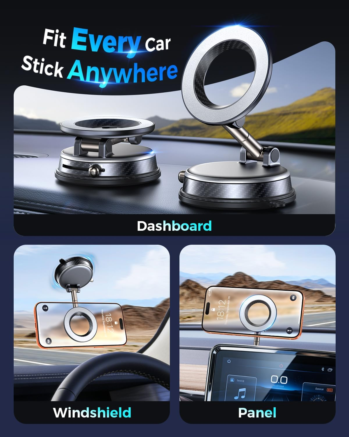 2026 Vacuum MagSafe Car Mount 85LB 2600gf 360° Silver