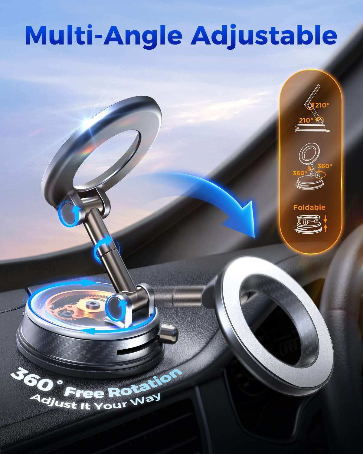 2026 Vacuum MagSafe Car Mount 85LB 2600gf 360° Silver
