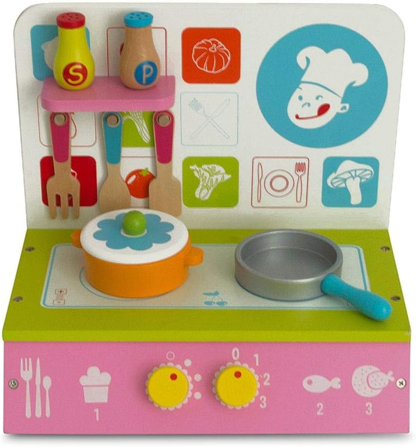 Wooden Kitchen Cooktop Play Set 12 Inches Kids Pretend
