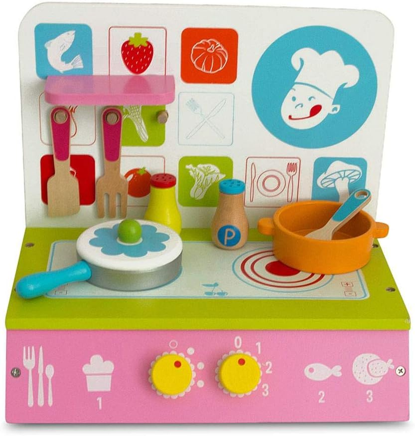 Wooden Kitchen Cooktop Play Set 12 Inches Kids Pretend