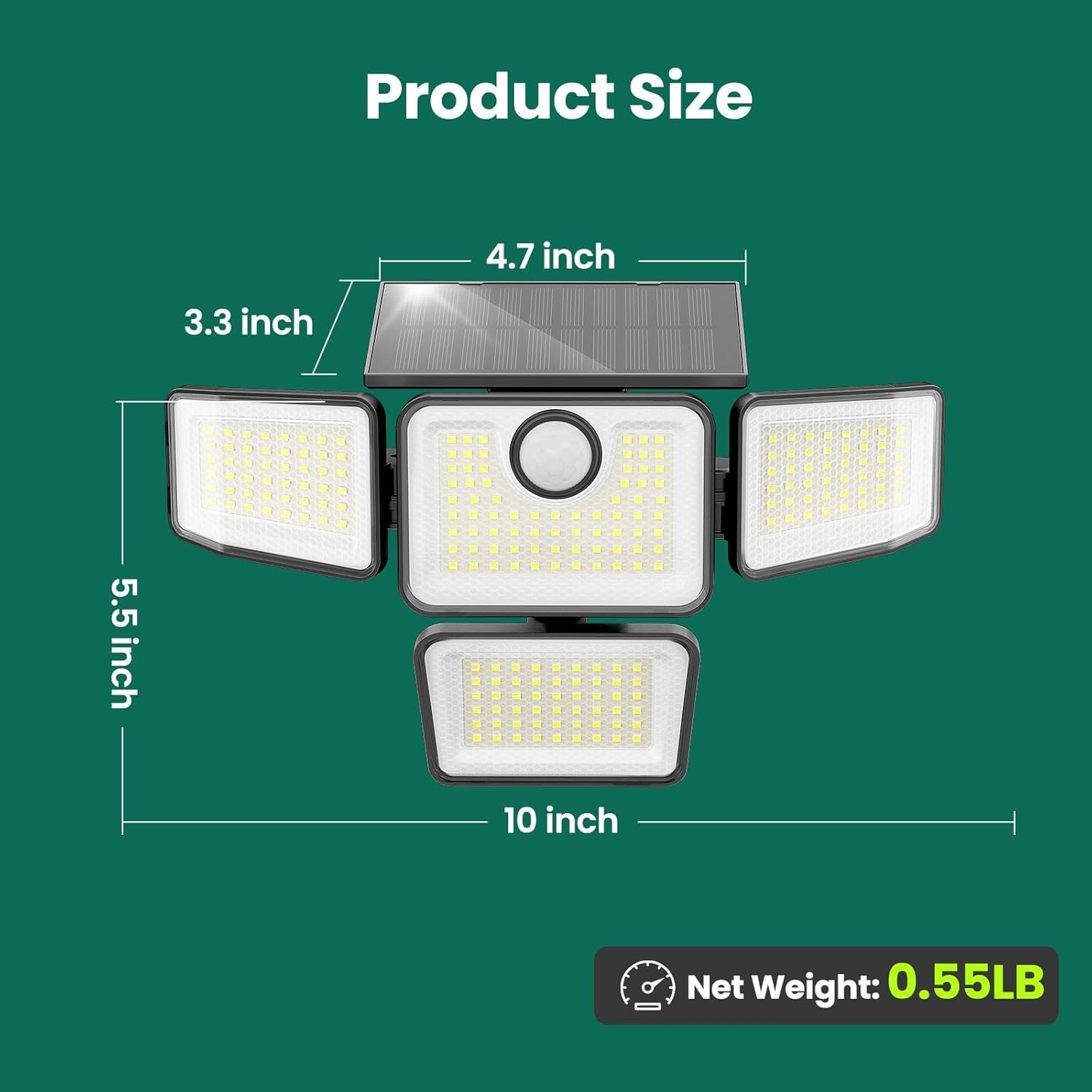 3000LM Solar Security Light 4 Heads Motion Sensor IP65