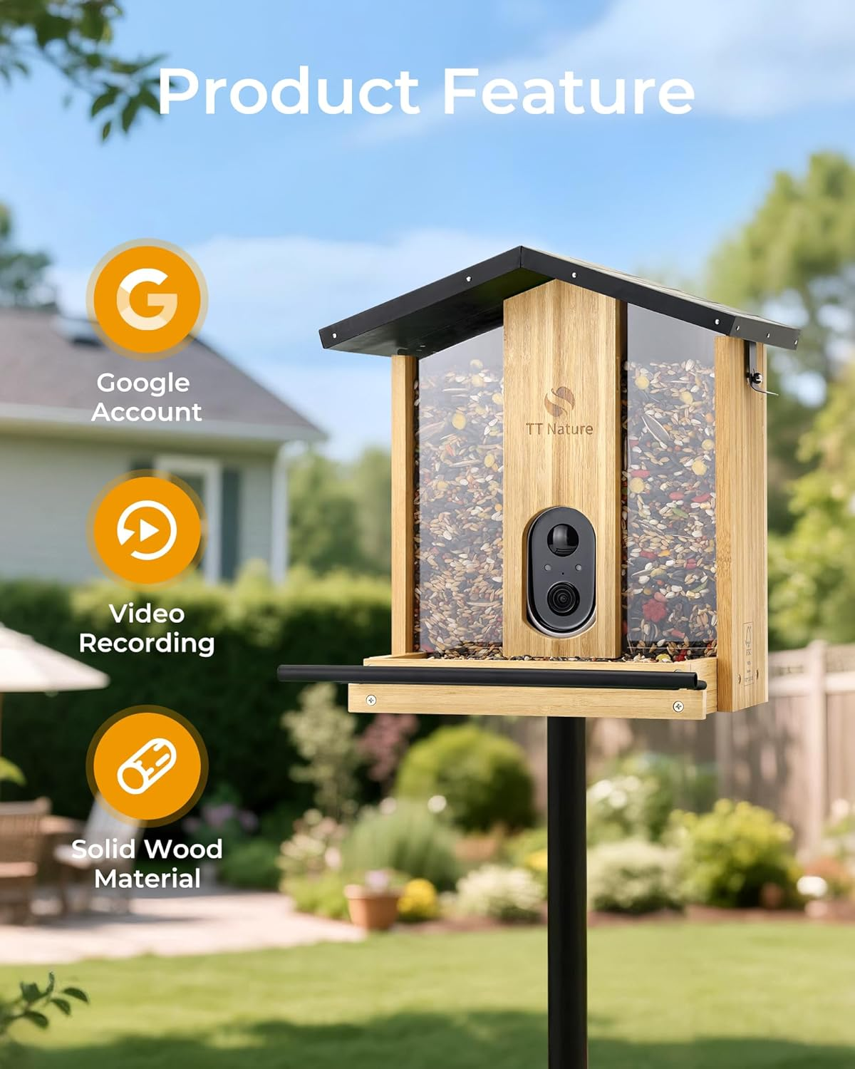 TT Nature Smart Bird Feeder with Camera – AI Recognition & Live Streaming