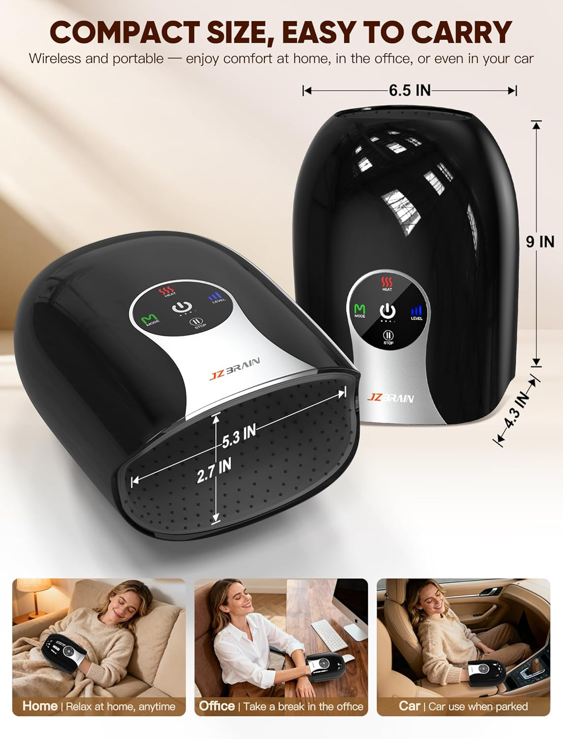 Heated Hand & Wrist Massager – 4 Modes, Cordless, Black