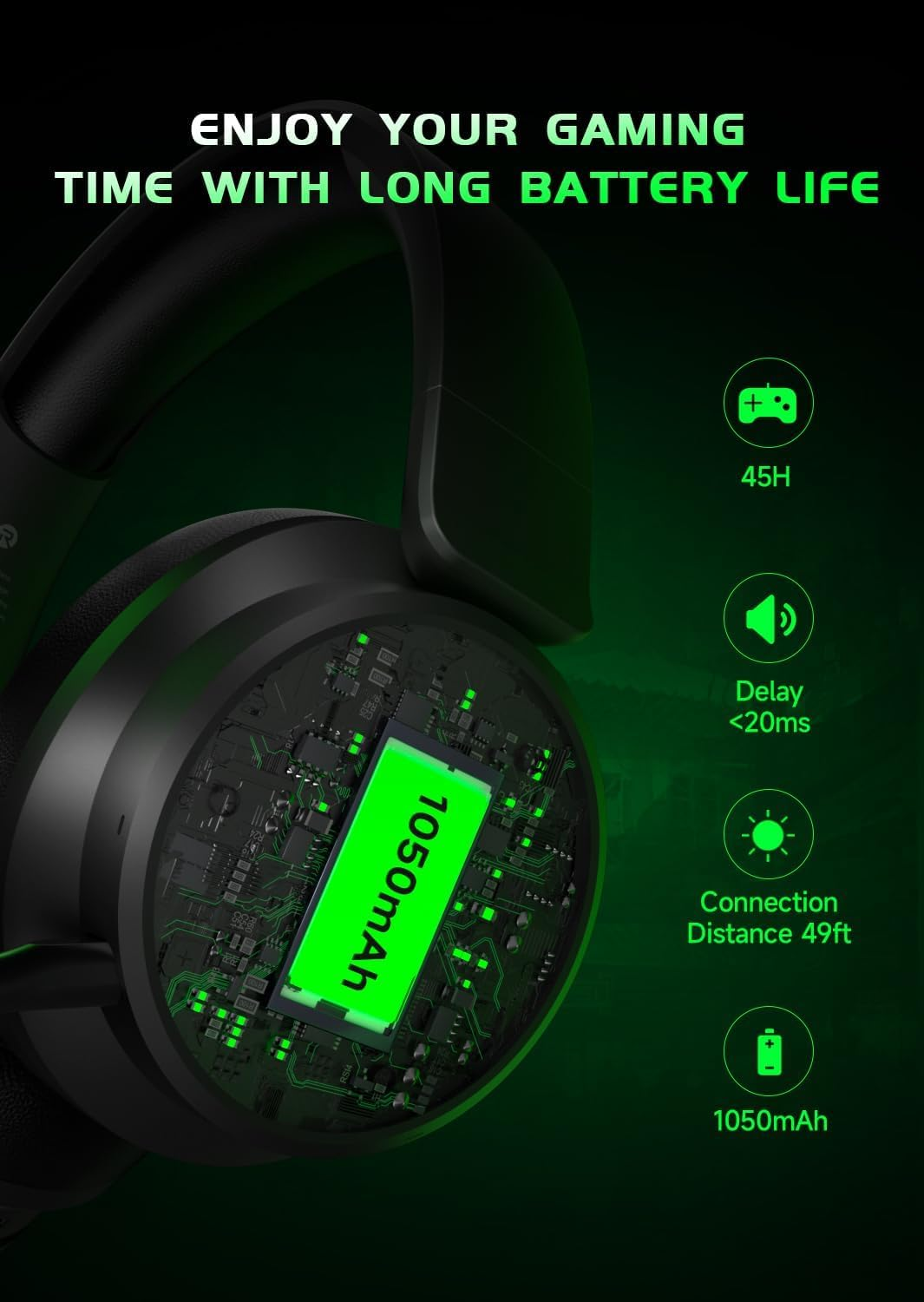 Wireless Gaming Headset BT 5.3 – Xbox PS5 Switch, Black/Green