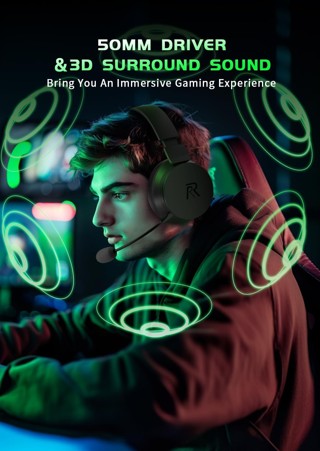 Wireless Gaming Headset BT 5.3 – Xbox PS5 Switch, Black/Green