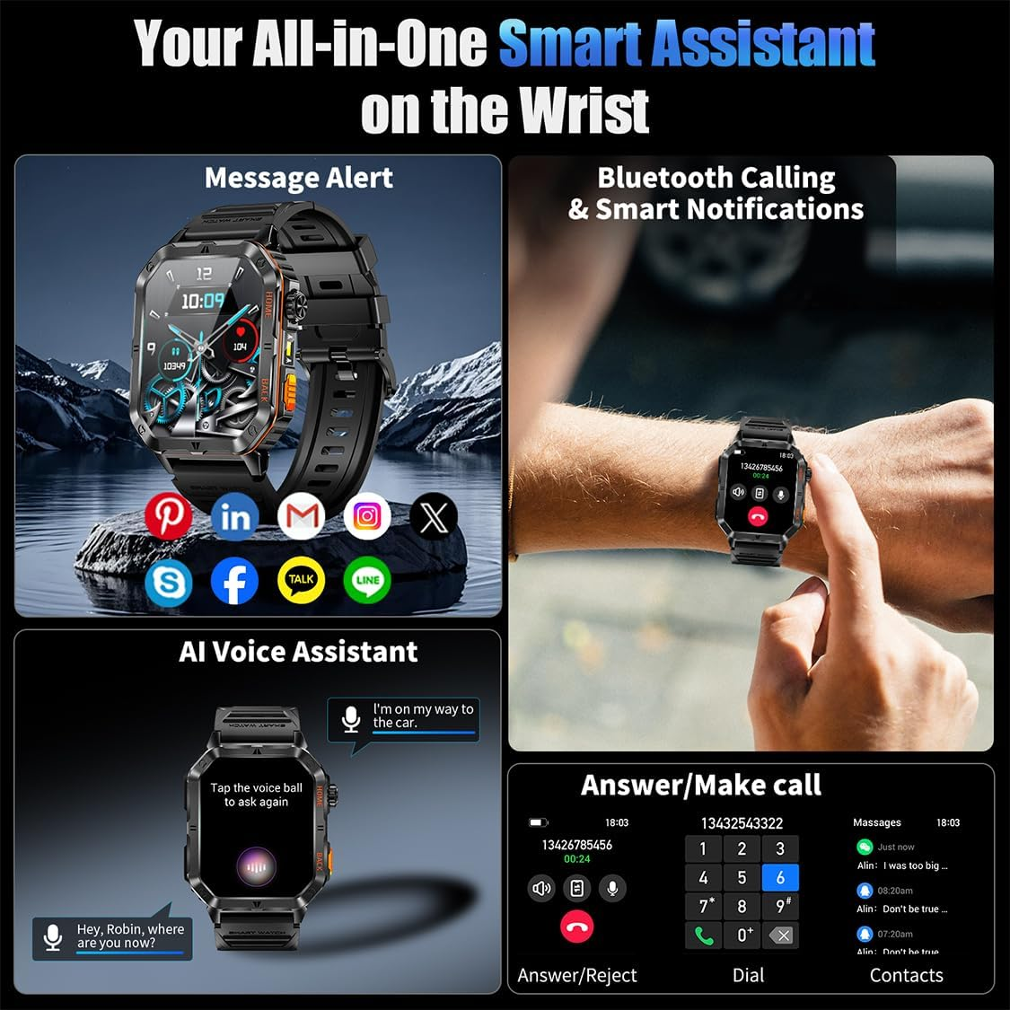 Military Smart Watch for Men – 30-Day Battery, 5ATM